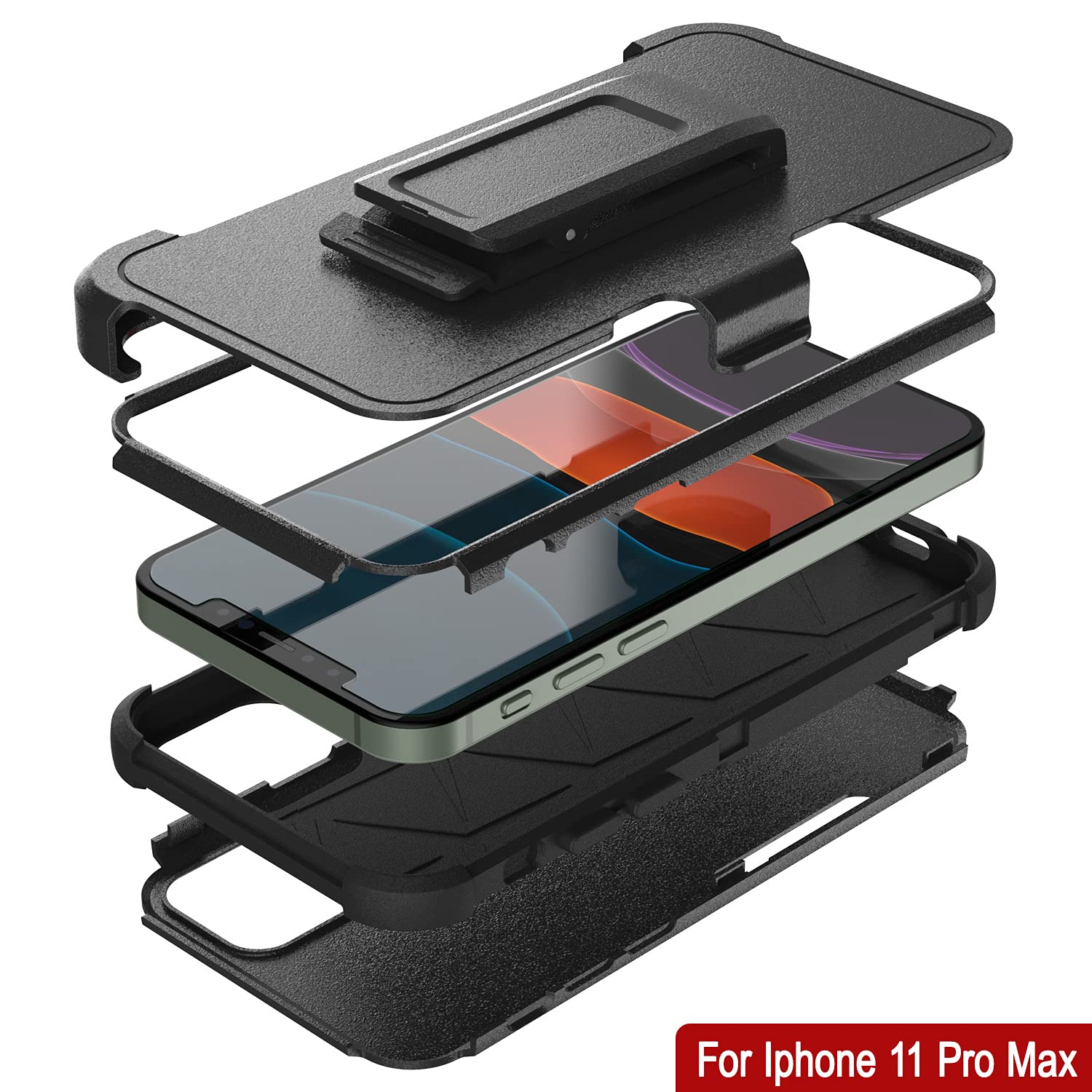 Punkcase Rugged Protective iPhone 11 Pro Max Case with Belt Clip & Kickstand - Shockproof Multi-Layer Cover for iPhone 11 Pro Max (6.5 inch, 2019) [Black] - Perfect for Outdoor Activities, Work & Daily Protection