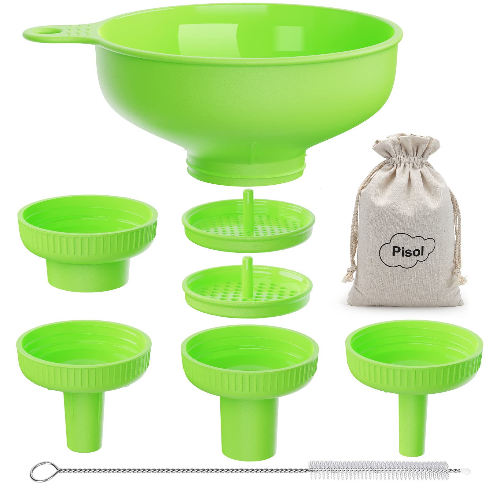 4-Piece Wide Mouth Plastic Funnel Set with Strainers - Food Grade Kitchen Funnels for Canning, Bottles & Bags - Essential Cooking Tools for Home Brewing, Oil Transfer & Food Storage (Green)