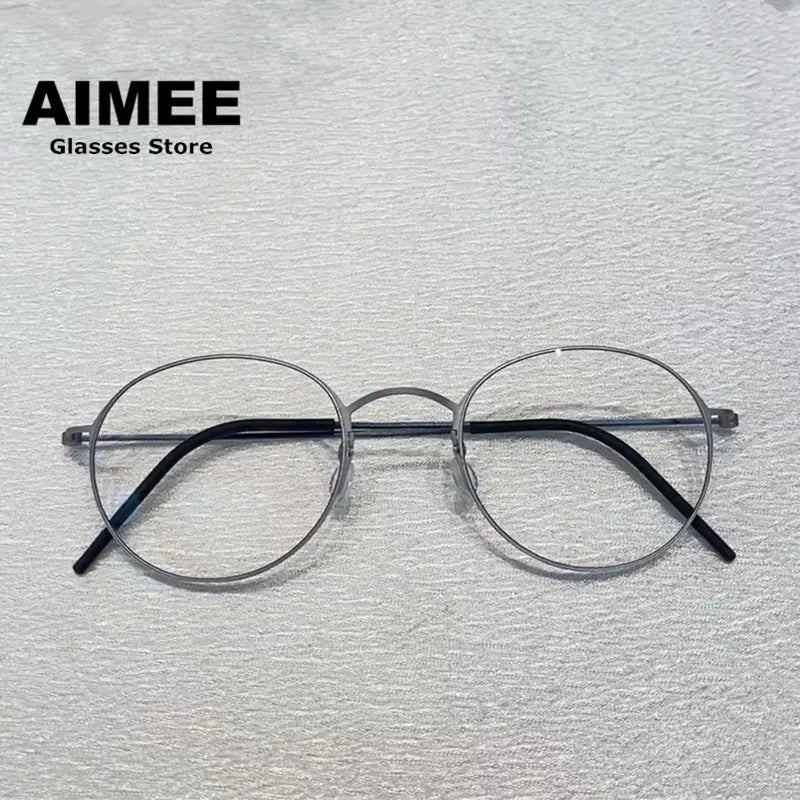 Unisex Round Full Rim Screwless Titanium Eyeglasses Frame 5504 - Lightweight Durable Glasses for Work, Reading & Everyday Wear