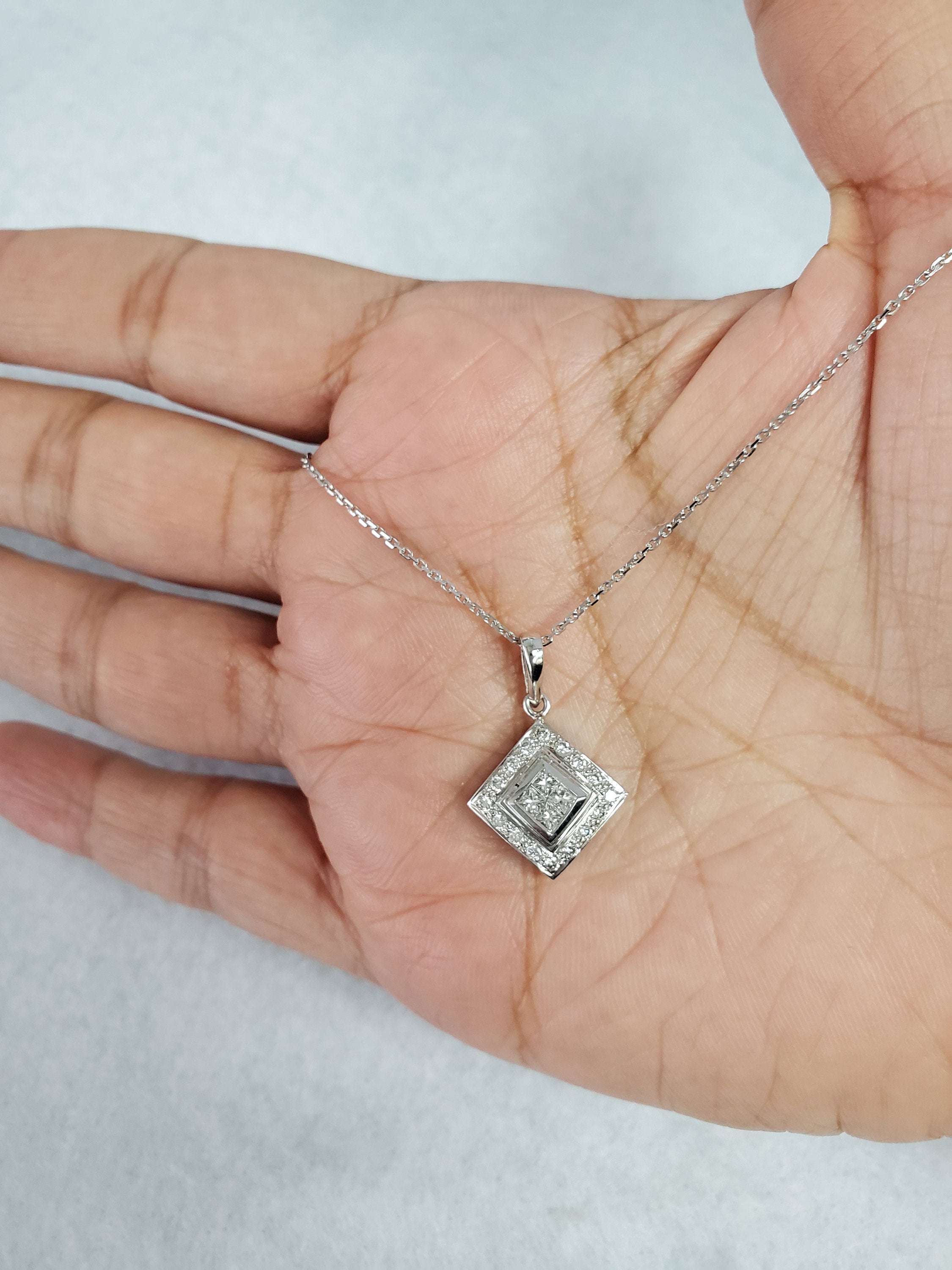 0.46cttw Princess Cut Diamond Pendant in 14K White Gold - Elegant Necklace for Women, Perfect for Anniversary, Valentine's Day & Special Occasions