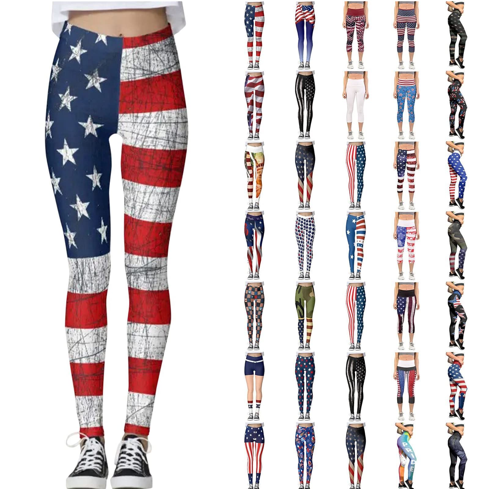 MIUERSA Women's High Waisted Yoga Pants - American Flag Print Leggings for 4th of July, Workout, Gym & Tummy Control - Perfect for Patriotic Workouts, Yoga & Casual Wear