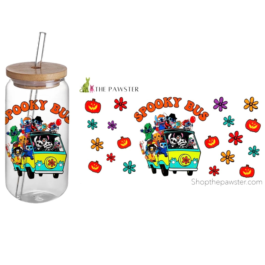 100-Pack Spooky Bus Halloween 16oz Cup Wraps - Perfect for Party Decorations, Themed Events, and DIY Crafts
