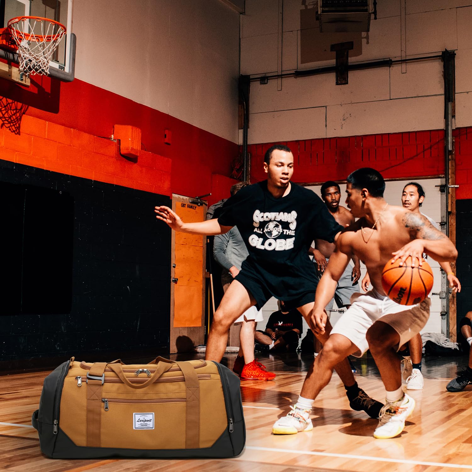 Laripwit 40L Gym Backpack for Men & Women - Sports Duffle Bag with Shoe Compartment & Wet Pocket - Ideal for Basketball, Travel, Weekender & Overnight Trips - Perfect for Gym, Workout, Sports & Travel Essentials (Brown)