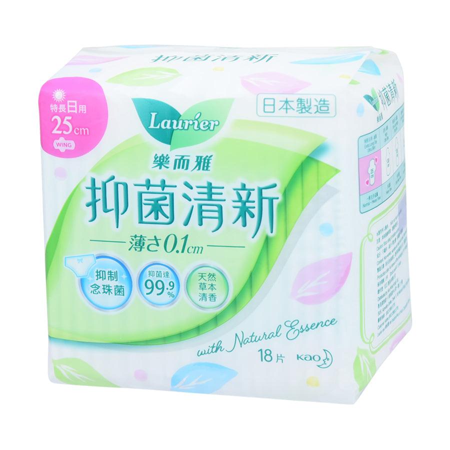 LAURIER Anti Bacteria Ultra Slim Day Pads 25cm (18pcs) - Super Absorbent & Odor Control for Daily Protection, Light Flow & Discreet Comfort