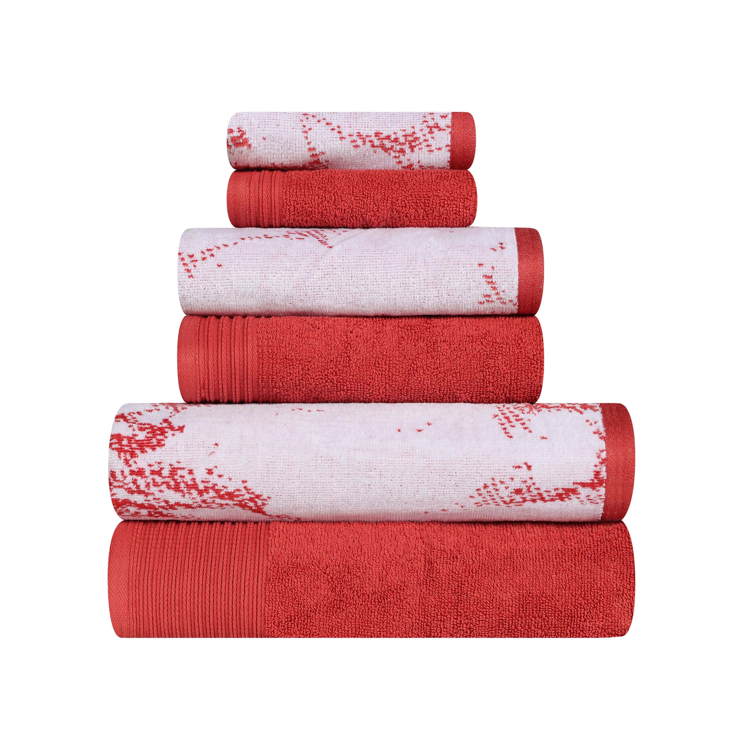 Premium 6-Piece Cotton Quick-Drying Towel Set - Solid & Marble Patterns for Bath, Gym, Beach, and Spa | Ultra Absorbent & Soft Bath Towels