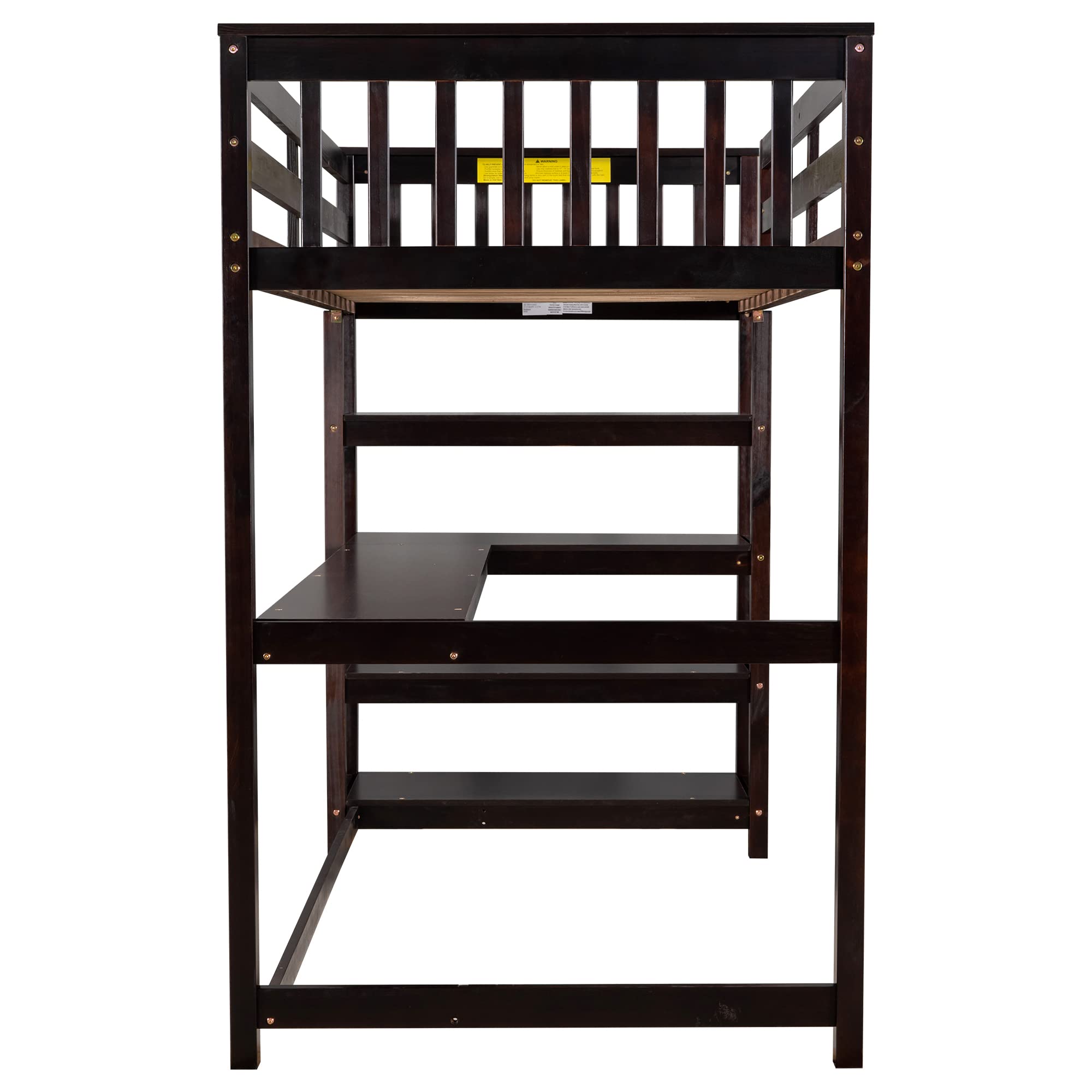 SOFTSEA Twin Size High Loft Bed with Study Desk - Solid Wood Frame with Built-in Shelves & Ladder - Perfect for Kids Bedroom, Dorm Room & Small Space Living