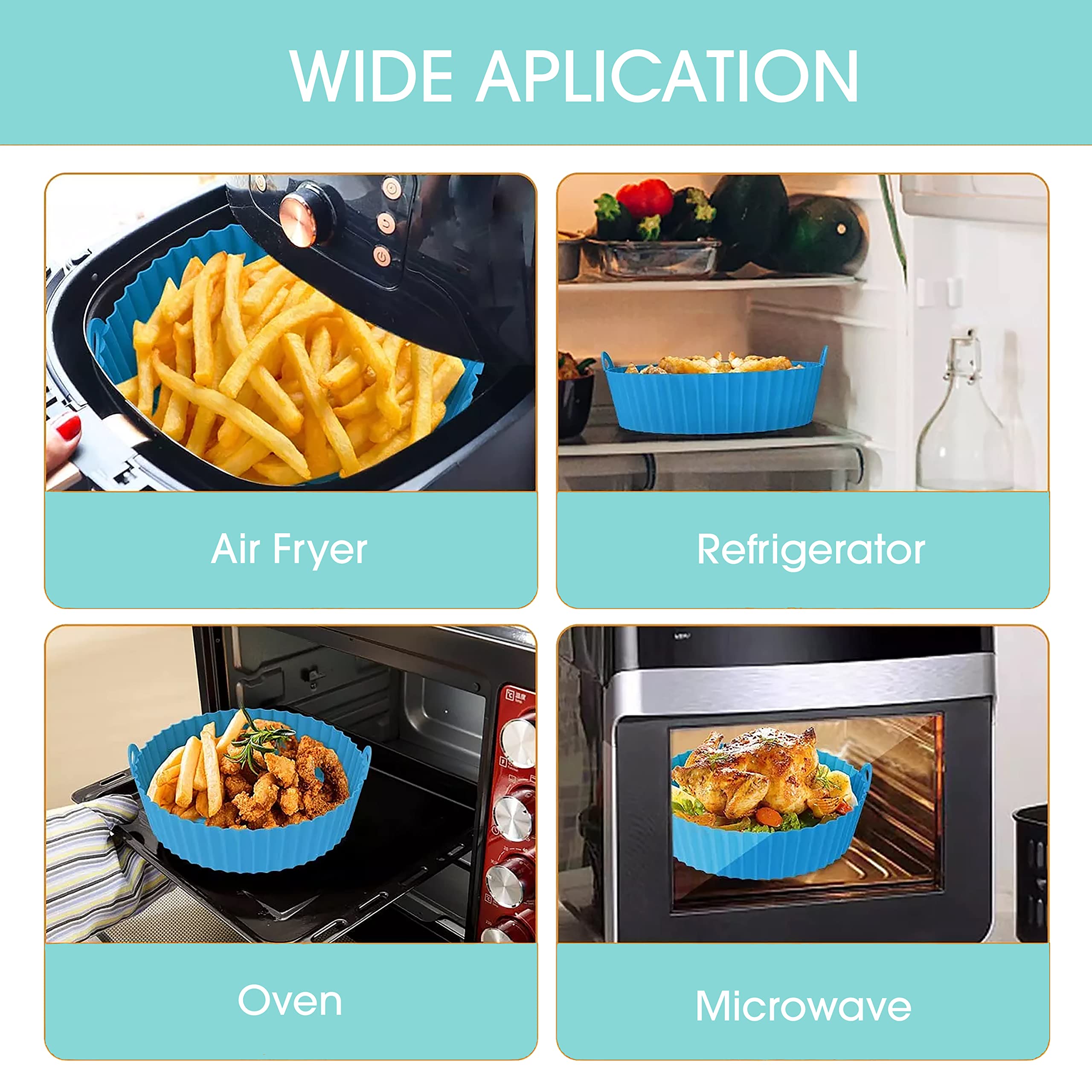 Round Silicone Air Fryer Liners (2 Pack) - Reusable Non-Stick Basket Liner - BPA Free, Dishwasher Safe - Perfect for Air Fryer, Oven & Microwave Cooking