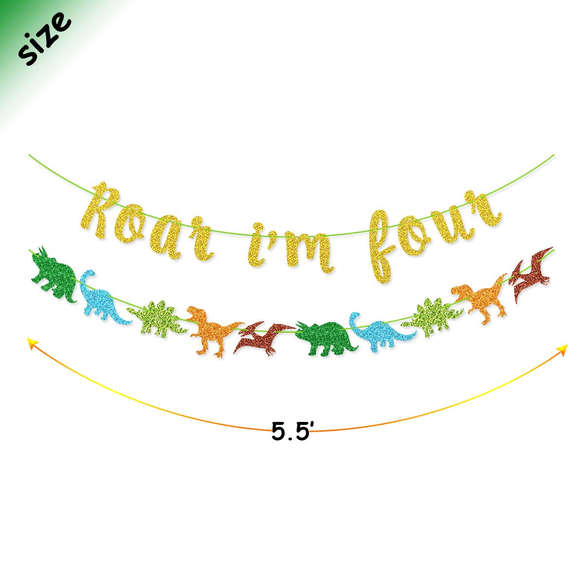 Dinosaur Birthday Banner - Roar I'm Four Garland for Kids' 4th Birthday Party Decorations | Dino Theme Party Supplies for Wall Decor, Photo Backdrops & Birthday Celebrations