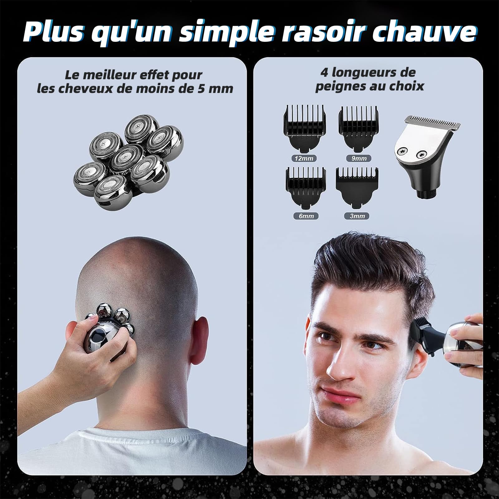 Rasoir Electrique 5 en 1 pour Hommes - Tondeuse Cheveux 7D Rotative, IPX7 Étanche, Rechargeable USB-C, Écran LED, Utilisation Sec et Humide - Idéal pour Voyage, Maison et Bureau