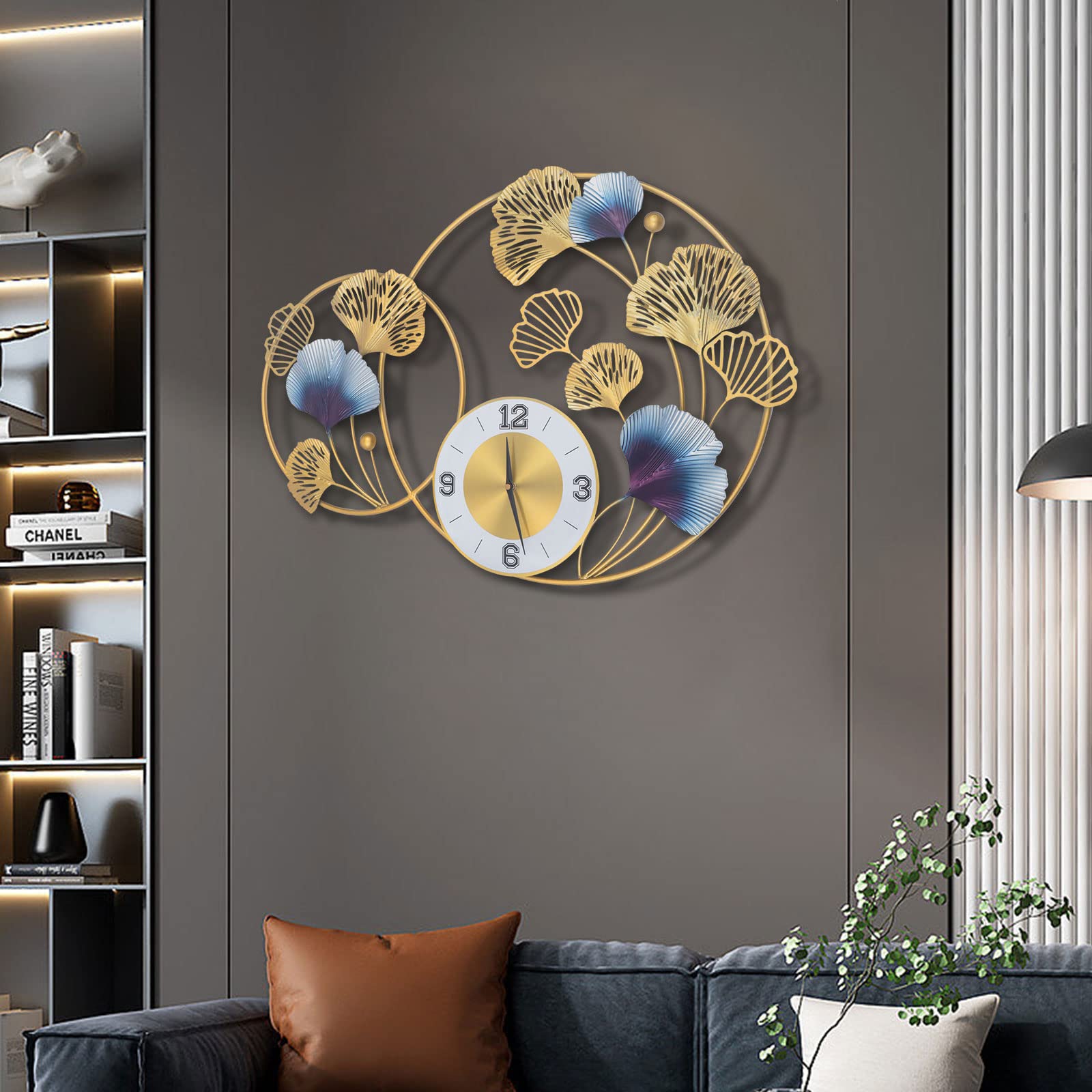 Large Silent Wall Clock - Modern Creative Ginkgo Leaf Design, No Ticking Noise - Perfect for Living Room, Bedroom, Hotel, Bar & Restaurant Decor | Elegant Home Wall Clock for Office, Kitchen, Dorm & Gift Giving