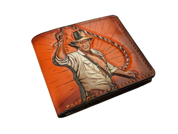 **Indy Jones Men's 3D Genuine Leather Wallet – Handmade, Carved & Tooled Biker Wallet with Airbrush Art – Custom & Personalized Gift for Men – Perfect for Travel, Motorcycle Rides & Everyday Use**