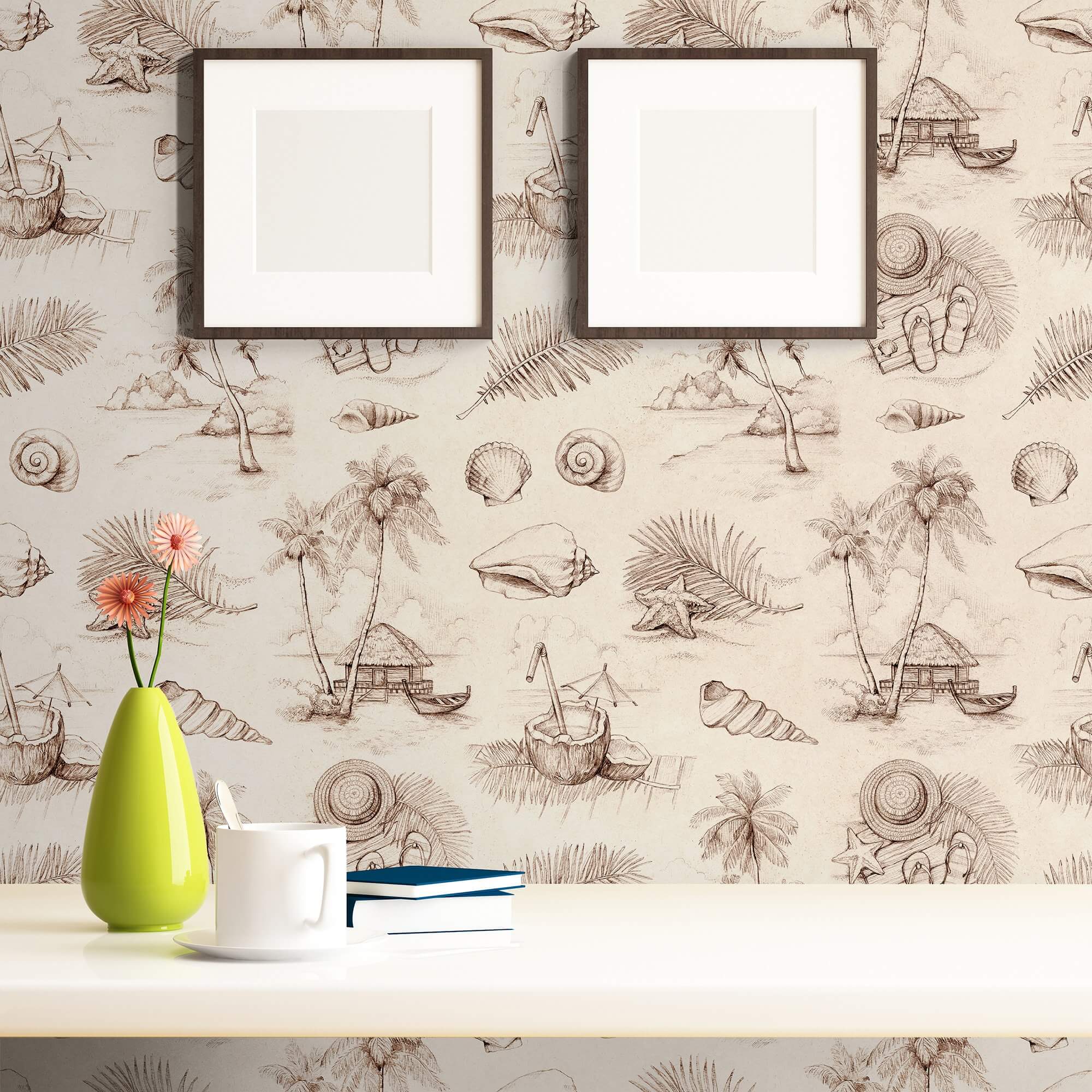Beige Tropical Nautical Peel and Stick Removable Wallpaper - Self-Adhesive Waterproof Wall Decor for Bedroom, Bathroom, Kitchen & Nursery