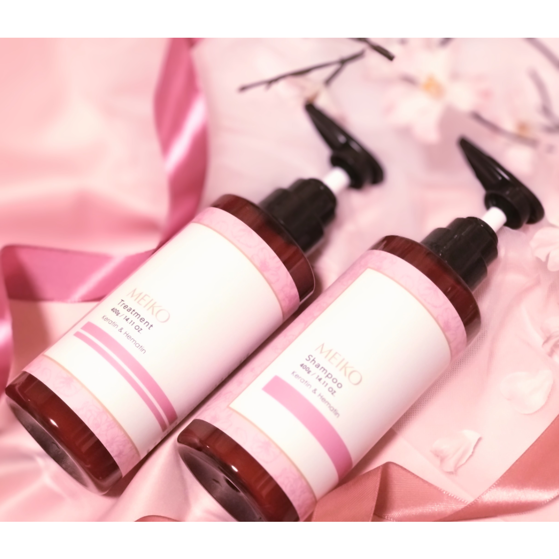 Meiko Cherry Blossom Shampoo & Conditioner Set for Damaged Hair Repair - Hydrating & Nourishing Hair Care Duo for Dry, Frizzy Hair - Perfect for Daily Use & Salon-Quality Results at Home