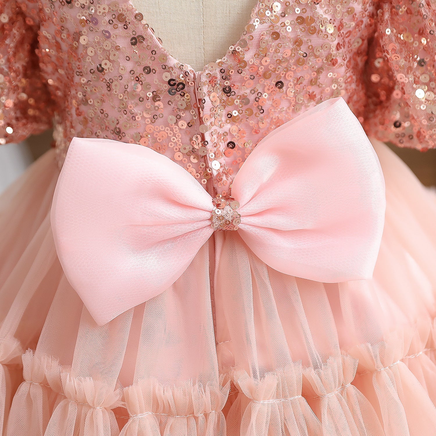 Sparkly Pink Sequin Tulle Flower Girl Dress with Puff Sleeves - A-Line Princess Gown for Weddings, Pageants & Special Occasions