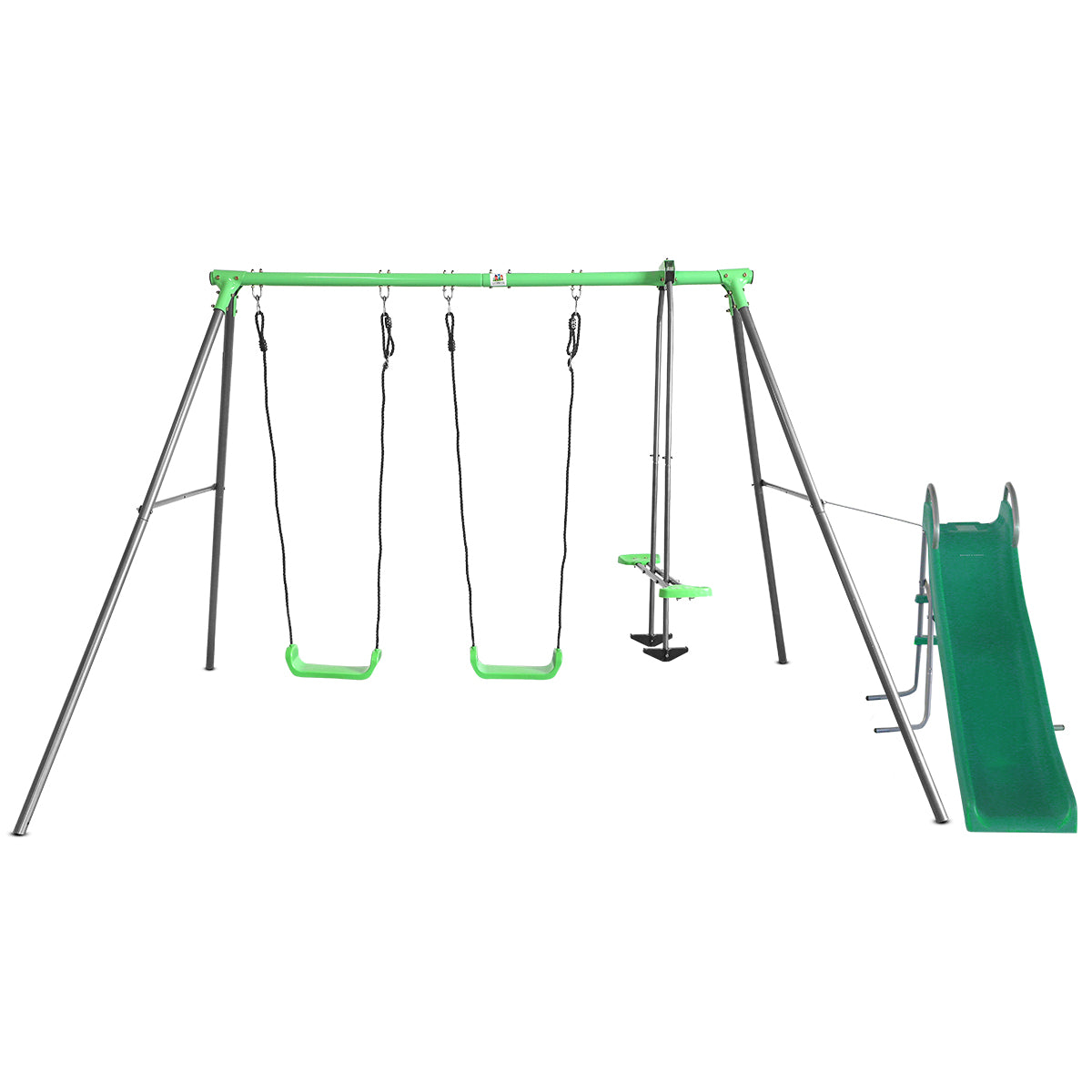 Hurley 2 Metal Swing Set with Slippery Slide - Heavy Duty Outdoor Playset for Kids Backyard | Perfect for Family Fun, Playground & Outdoor Activities
