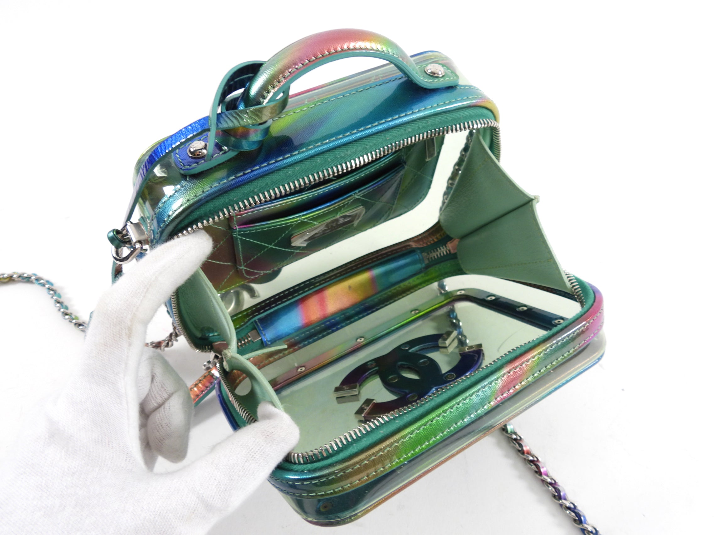 Chanel 20C Iridescent Rainbow Filigree Clear PVC CC Vanity Case - Luxury Designer Cosmetic Bag for Women, Perfect for Travel & Everyday Use
