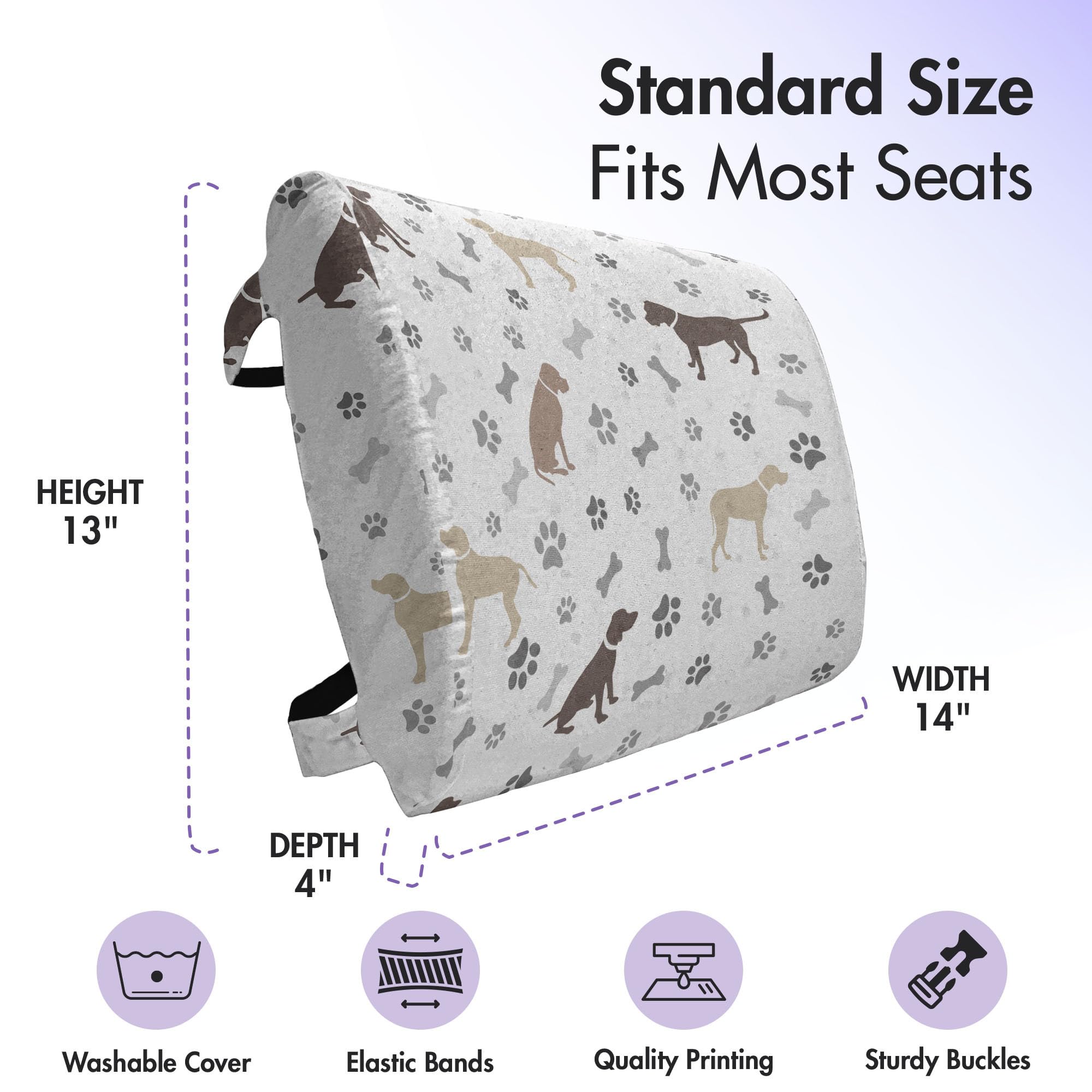 Ambesonne Dog Lover Lumbar Support Pillow - Paw Print & Dog Silhouette Design, High Density Foam for Office Chair & Car Seat, 14