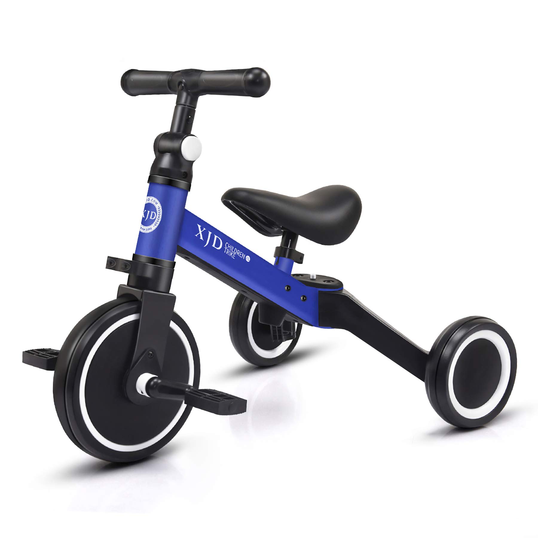 XJD 3-in-1 Adjustable Kids Tricycle for Toddlers 10 Months to 3 Years - Convertible Baby Bike with Removable Pedals & Height-Adjustable Seat - Perfect for Indoor Play, Outdoor Park Rides & Learning Balance (Blue)