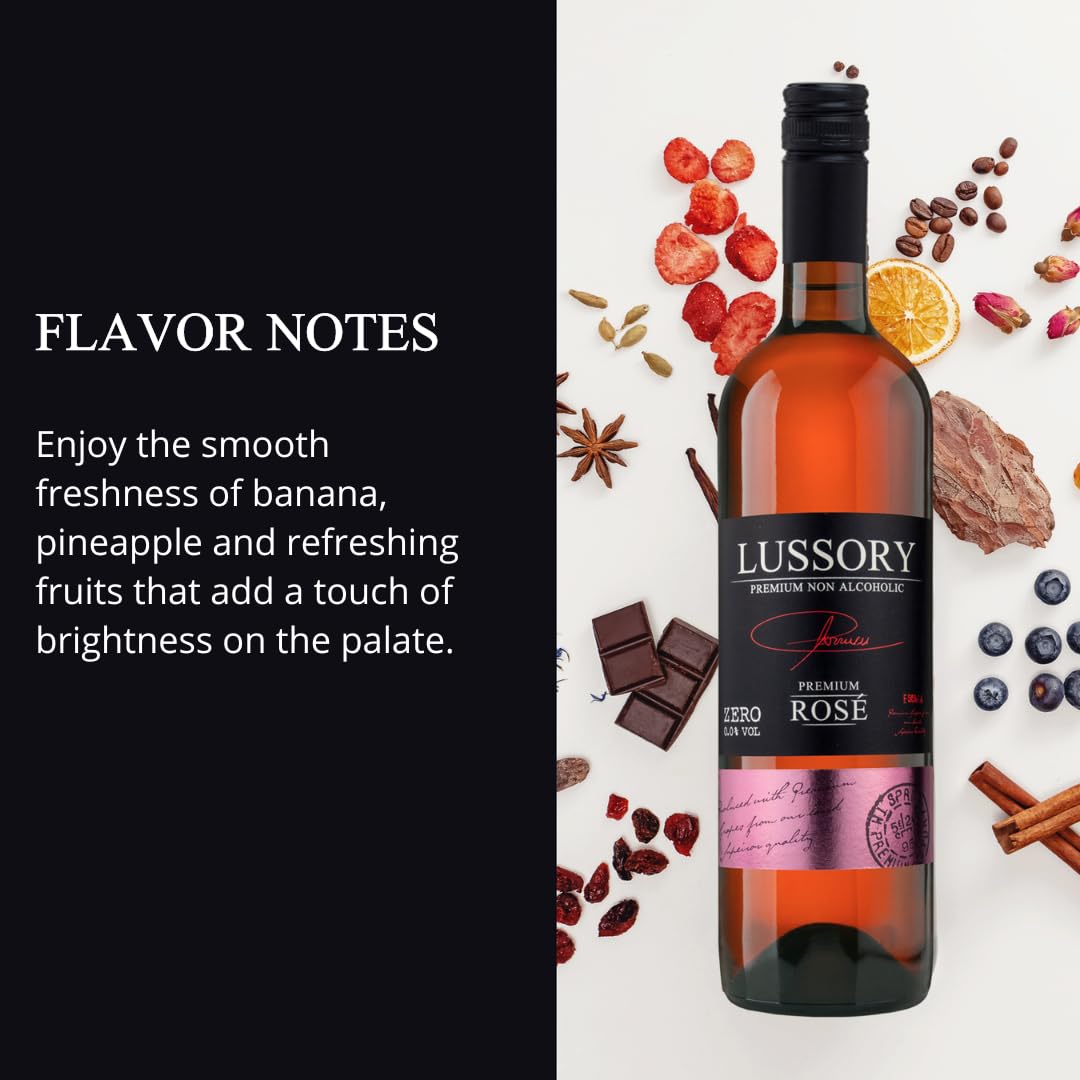 Premium Non-Alcoholic Rose Wine 0.0% ABV - Dealcoholized Spanish Rosé - Low Calorie, Low Sugar, Halal Certified (750ml, 6 Bottles) - Perfect for Weddings, Parties & Sober Celebrations