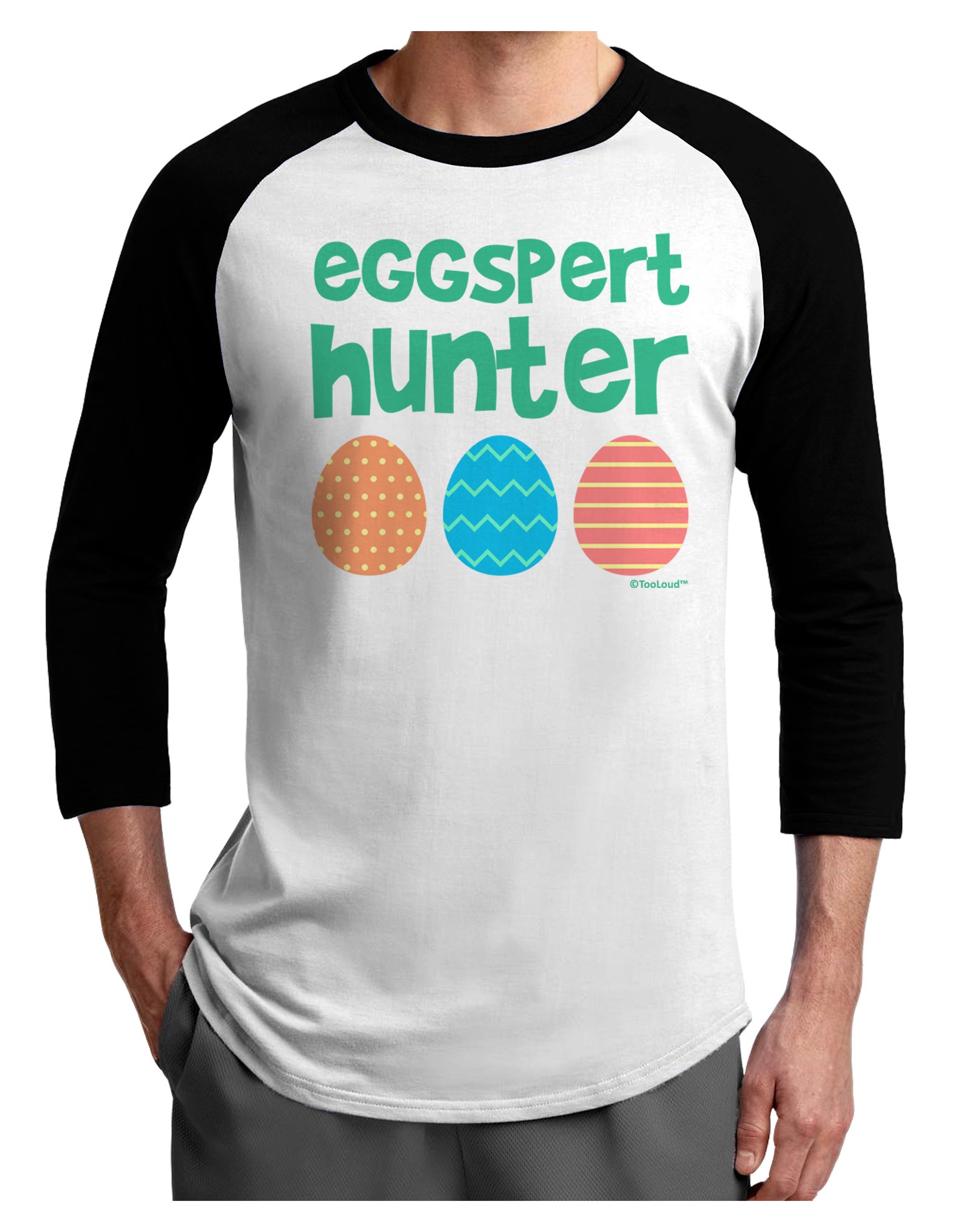 TooLoud Eggspert Hunter Easter Green Adult Raglan Shirt - Funny Easter Hunting T-Shirt for Men & Women - Perfect for Easter Egg Hunts, Parties & Festive Gatherings