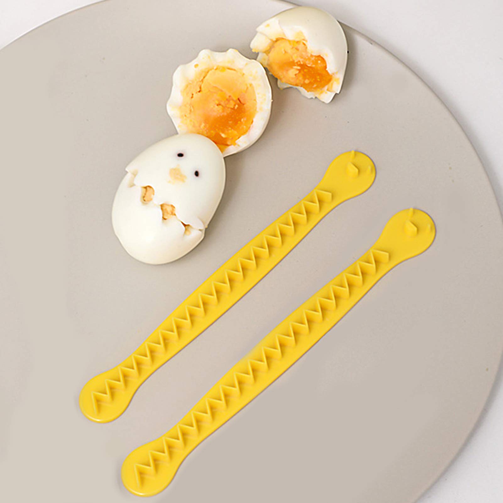 helegeSONG 2-Piece Egg Slicer Set - Stainless Steel Wavy Blade Egg Cutter with Smile Face Design for Hard Boiled Eggs, Soft Fruits & Cheese - Kitchen Gadget for Salad Prep, Breakfast & Party Food Decoration (Yellow)
