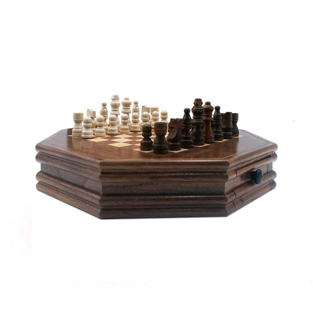 Premium Octagonal Wooden Chess Set with 3D Resin Pieces & Storage Drawer - Classic Family Board Game for Adults & Kids | Perfect for Home, Office, and Gifts