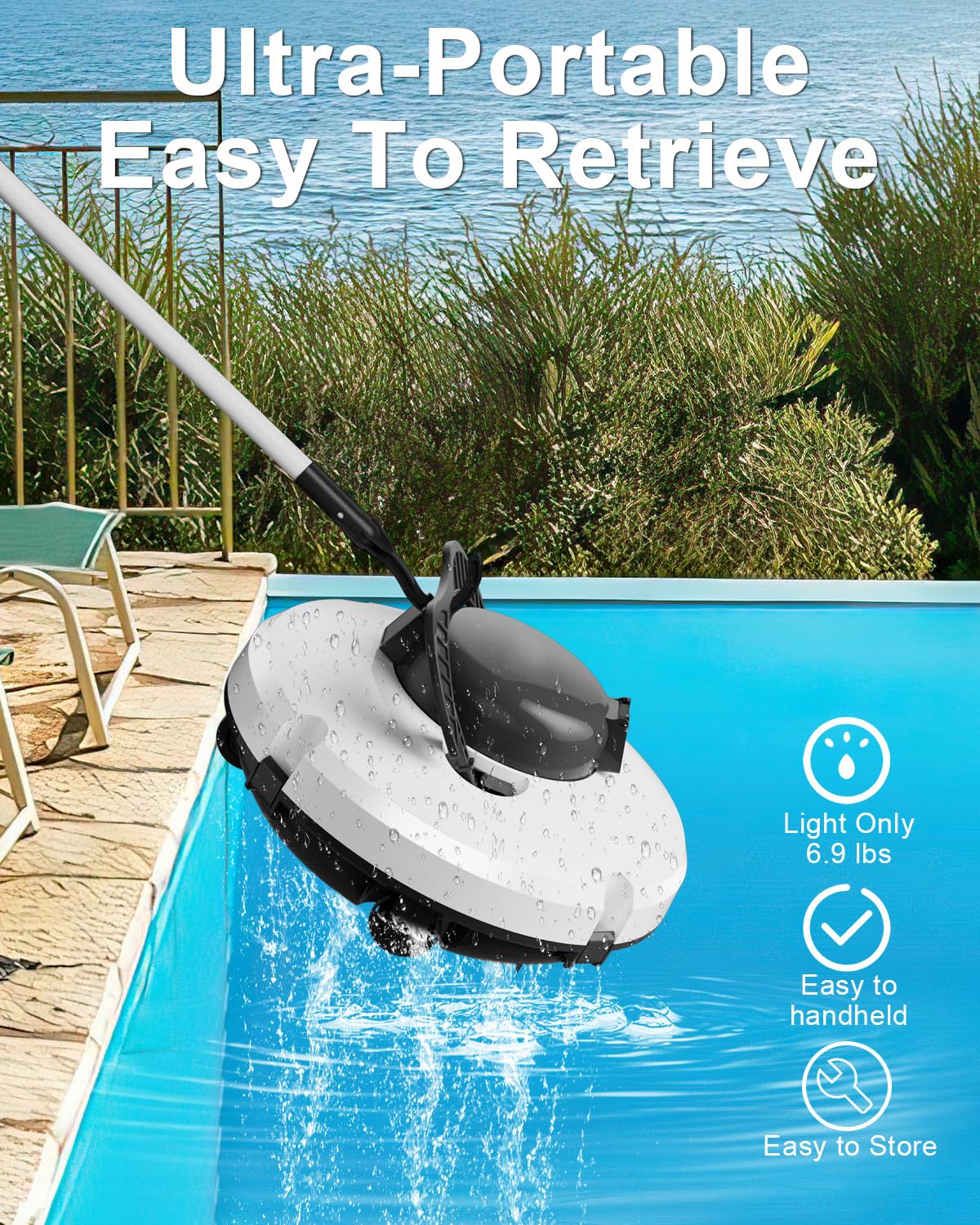 **Cordless Robotic Pool Cleaner for Above Ground & In-Ground Pools – Dual-Drive Motors, 120-Min Runtime, Self-Parking, Covers Up to 1000 Sq.Ft – Ideal for Flat Pools & Easy Maintenance**