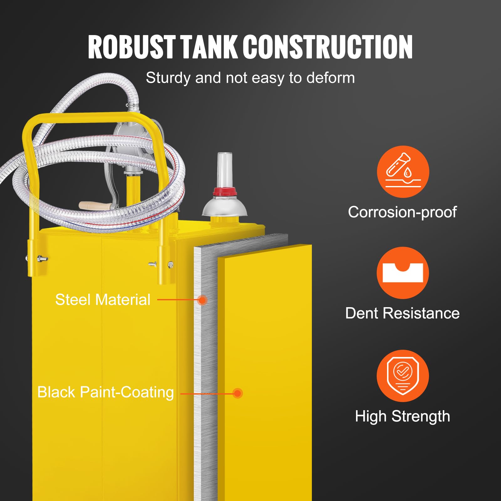 VEVOR 35 Gallon Fuel Caddy with Manual Pump - Portable Gas & Diesel Storage Tank on Wheels for Cars, Lawn Mowers, ATVs, Boats - Ideal for Garage, Farm & Outdoor Use (Yellow)