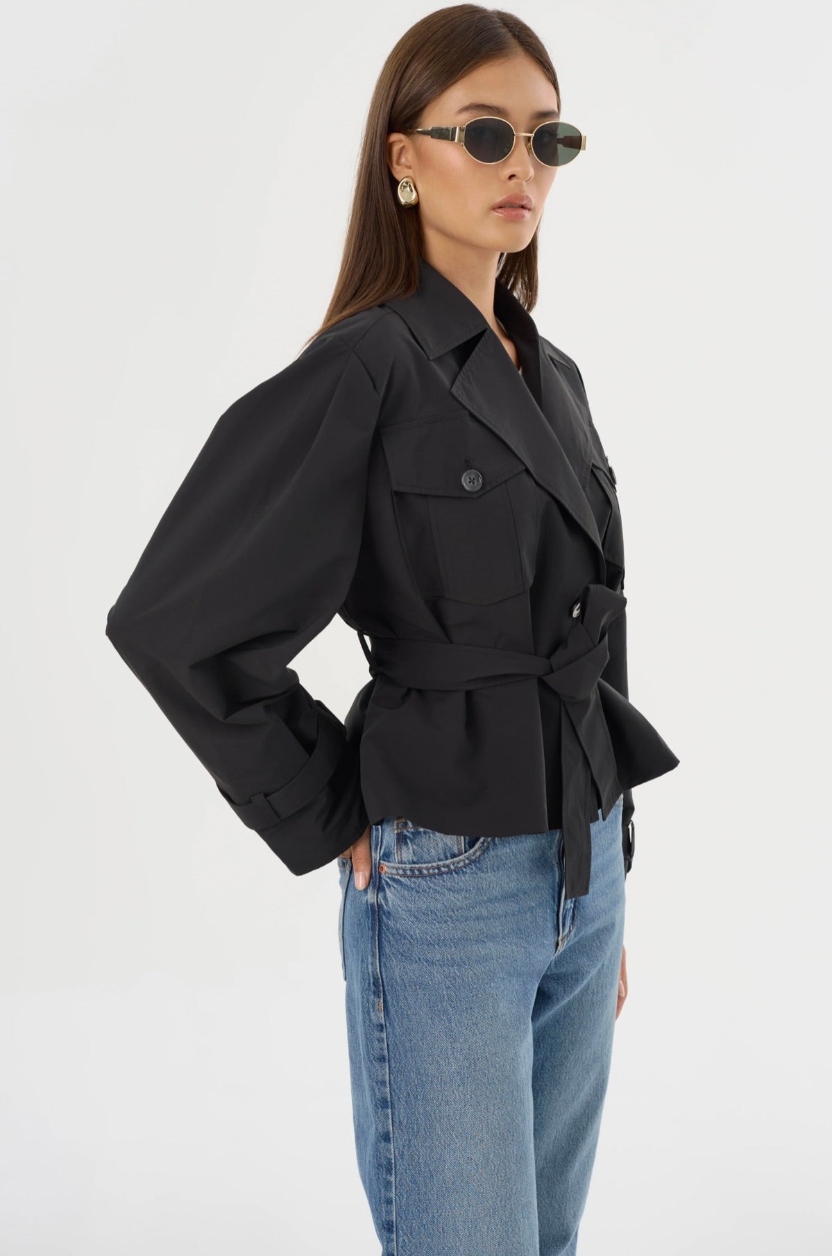 Quinn Women's Black Cropped Trench Coat - Stylish Water-Resistant Lightweight Jacket for Spring & Fall Fashion | Perfect for Office, Dating & Outdoor Activities