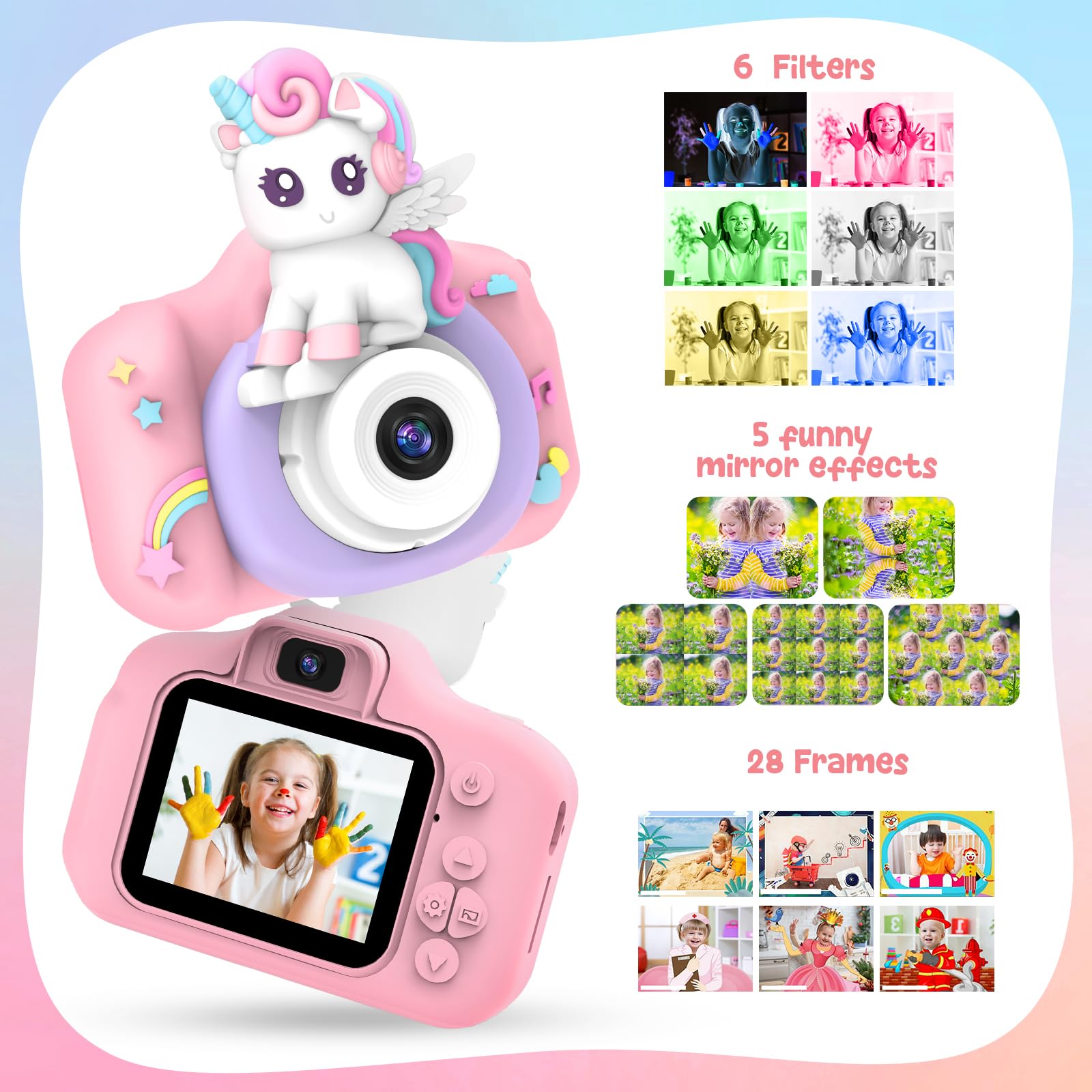 **Unicorn Kids Camera 1080P HD Digital Video Camera - Best Birthday Gift for Girls & Boys Ages 3-12, Selfie Camera Toy with 32GB SD Card - Perfect for Travel, Parties & Creative Play**