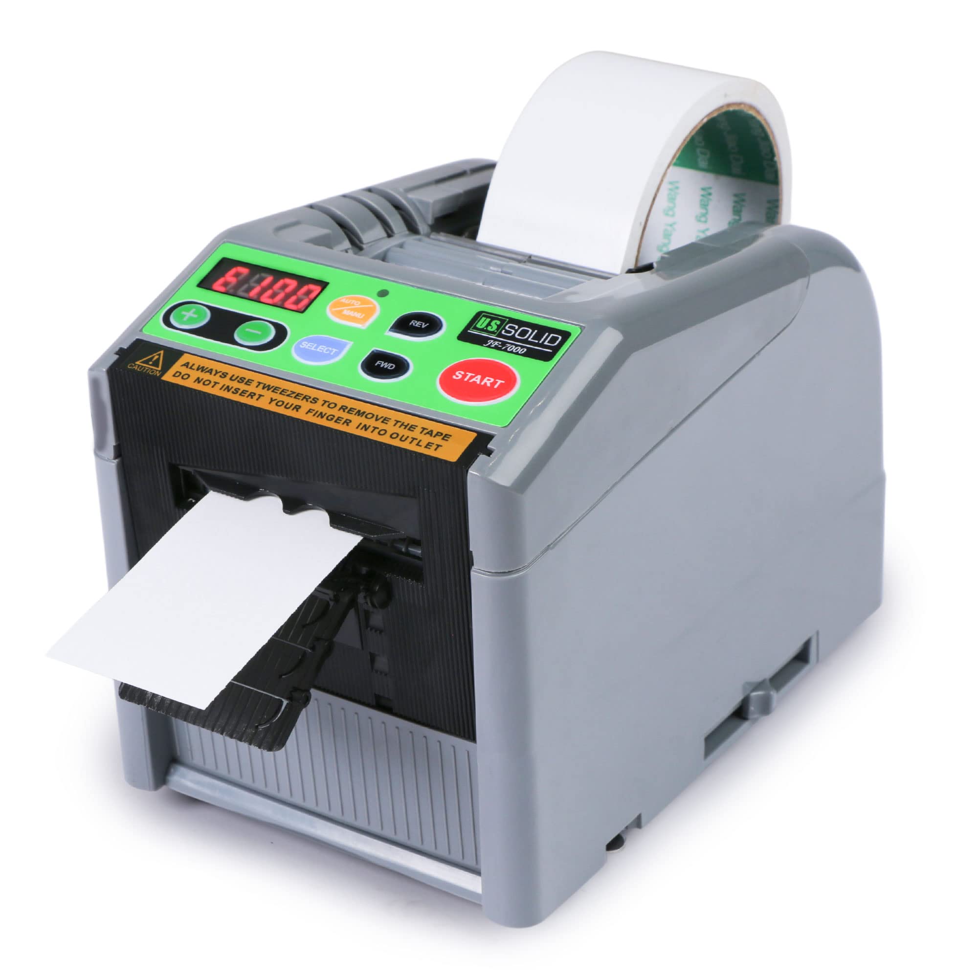 U.S. Solid Automatic Tape Dispenser JF-7000 - Electric Ribbon Cutting Machine for 6-60mm Width & 5-999mm Length Adhesive Tape - Upgraded Silicone Feed Wheel - Perfect for Packaging, Shipping & Office Use