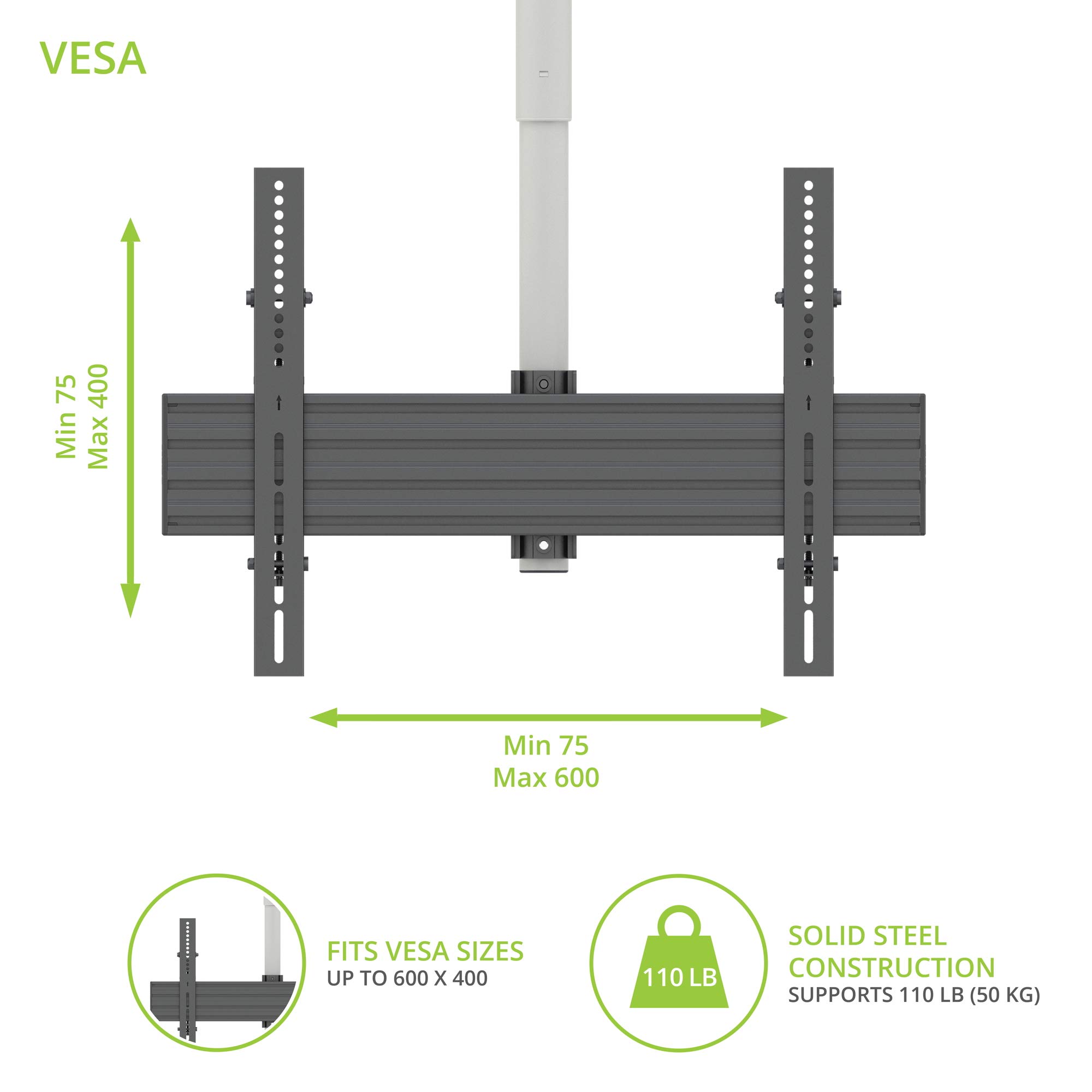 Kanto CM600W White Ceiling TV Mount for 37-70 Inch TVs - Adjustable Height (23