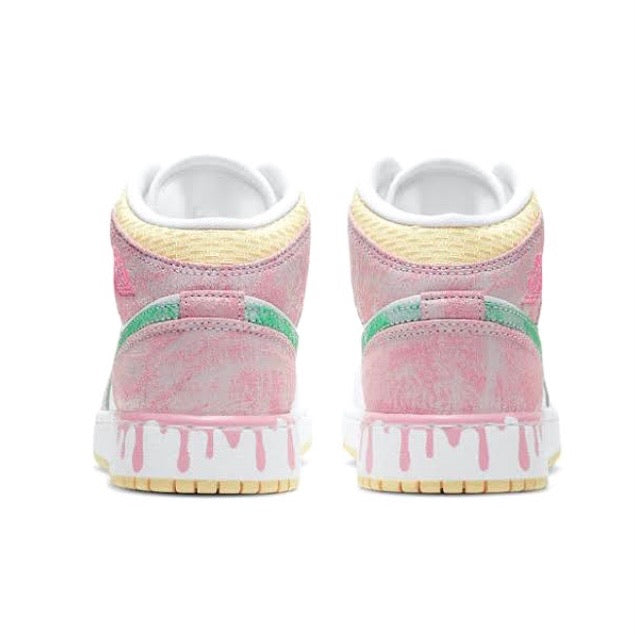 Air Jordan 1 Mid SE GS Sneakers - Ice Cream White, Green Glow & Arctic Pink Colorway | Basketball Shoes for Women & Girls | Perfect for Streetwear, Gym & Casual Outfits