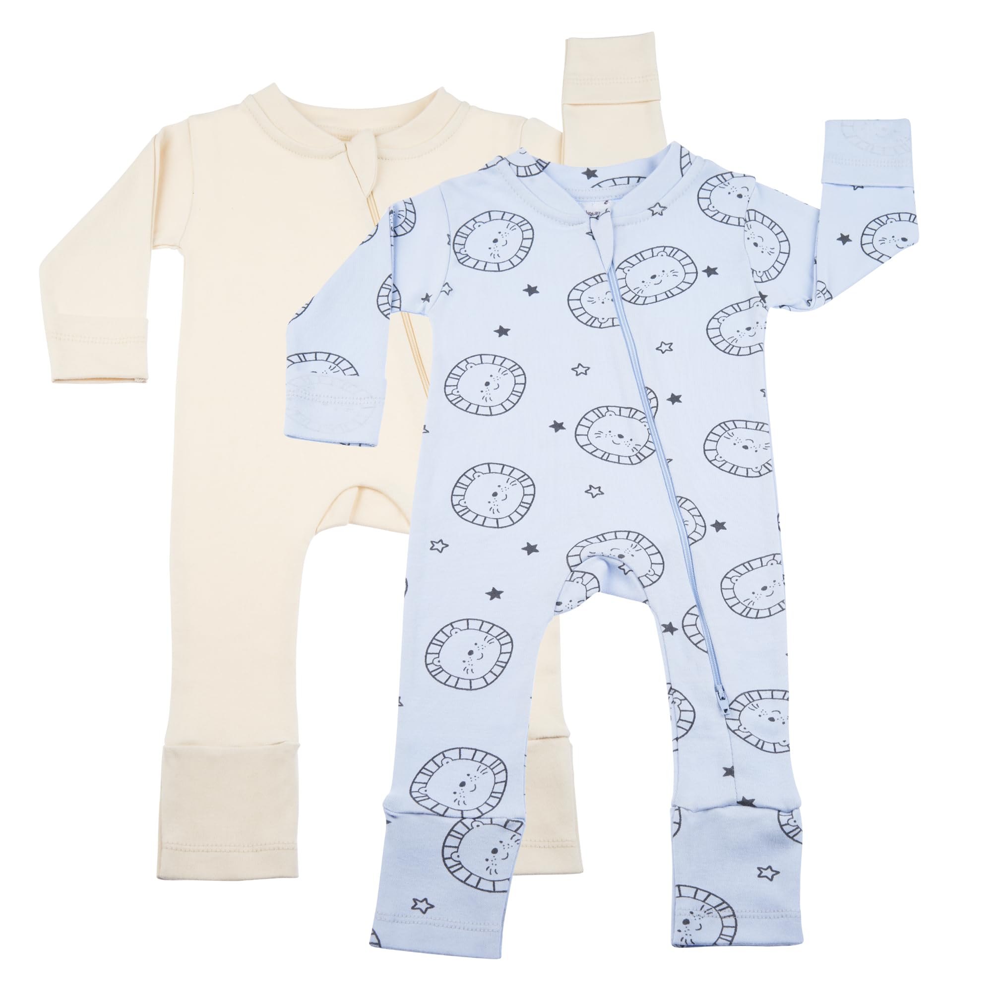 100% Organic Cotton Baby Convertible Footie Pajamas - 2-Way Front Zip, Mitten Cuffs - Unisex Infant Bodysuit & Romper for Boys & Girls | Perfect for Nursery, Sleepwear & Playtime