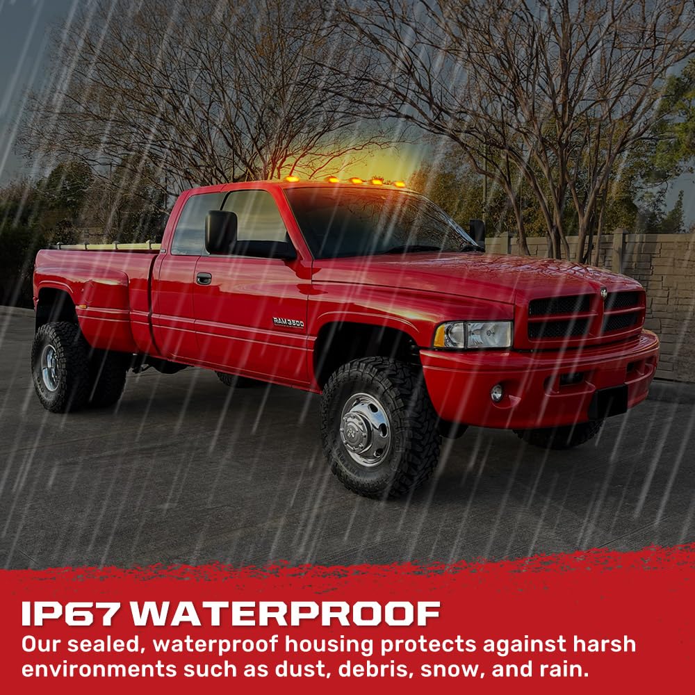 RECON 1999-2002 Dodge RAM HD 2500/3500 LED Cab Roof Lights - Ultra Bright Amber with Clear Lens for Enhanced Visibility & Safety in Off-Road, Construction, and Emergency Vehicle Use