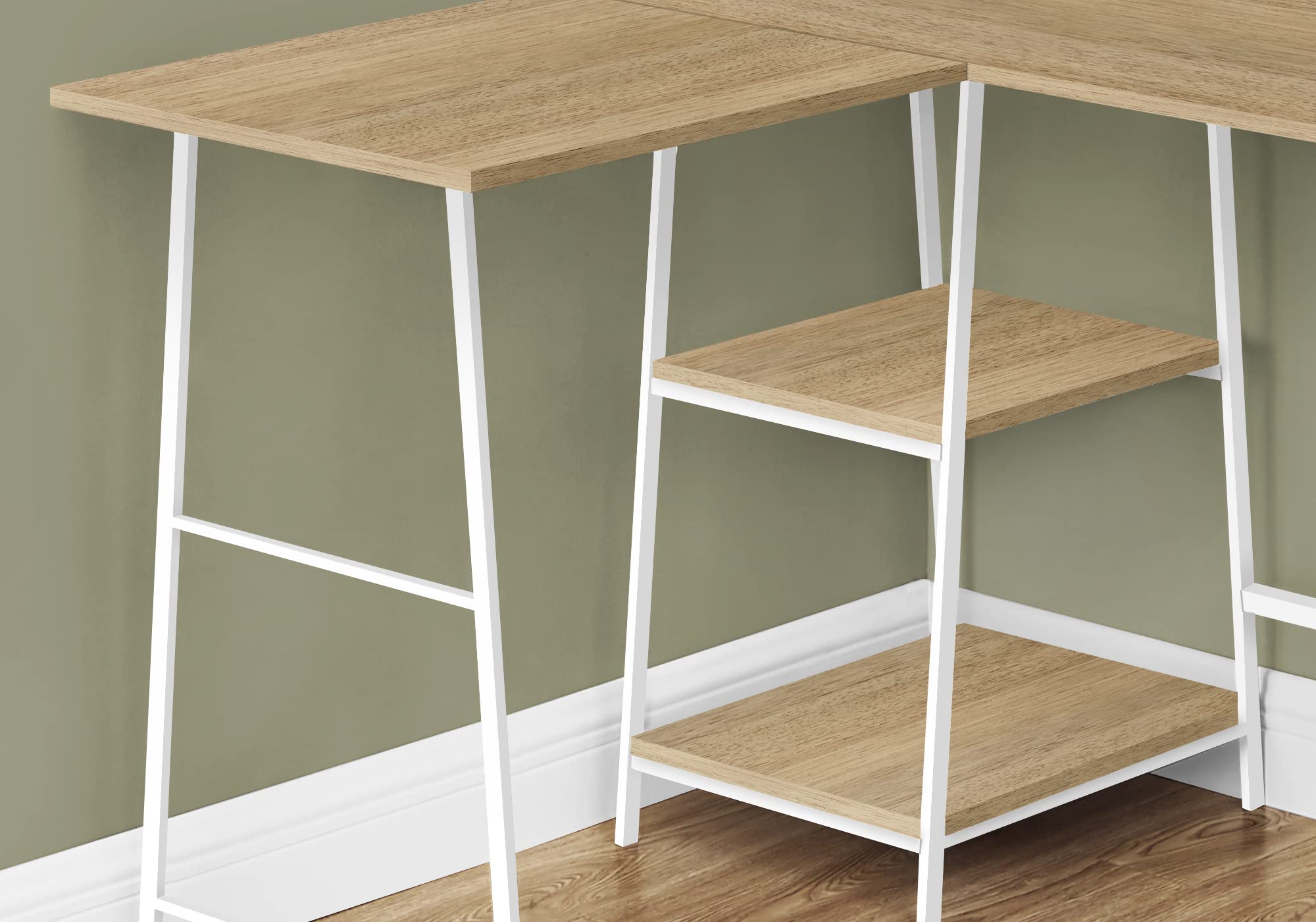 Monarch Specialties 7597 Corner Computer Desk with Storage Shelves - 48 Inch L-Shaped Home Office Desk for Work & Laptop - Metal Frame & Laminate Surface in Natural White - Contemporary Design (42