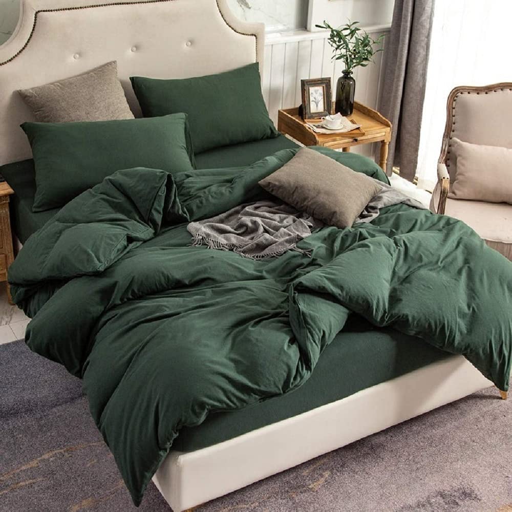 Forest Green Duvet Cover Set with Button Closure - 100% Soft Cotton Luxury Bedding for King/Queen/Full Size - Ultra Cozy & Breathable for Master Bedroom, Guest Room or Dorm