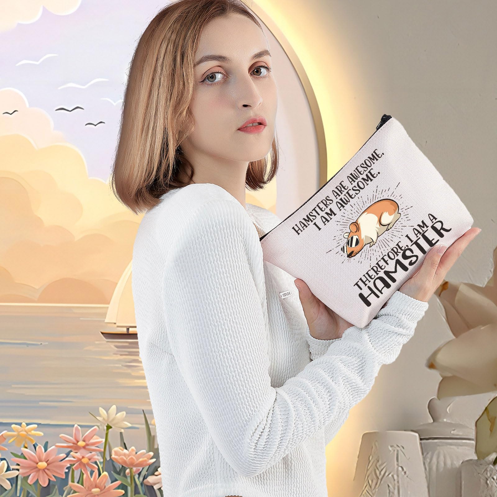LEVLO Cute Hamster Print Makeup Bag - Waterproof Cosmetic Pouch for Hamster Lovers | Perfect Gift for Pet Owners, Travel & Daily Use (Hamsters Are Awesome Design)