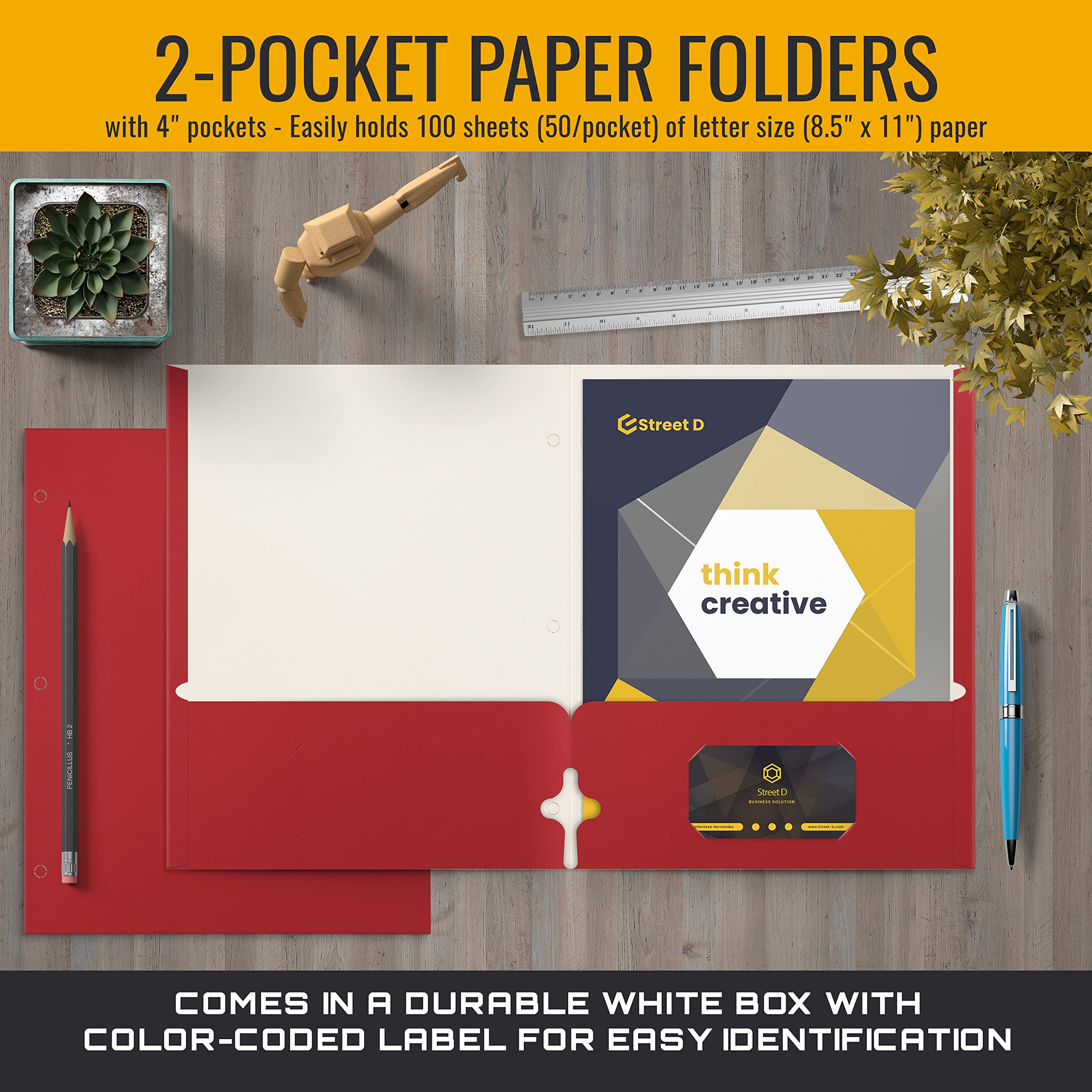 Better Office Products Two Pocket Portfolio Folders - 50-Pack Red Letter Size Paper Folders for School, Office & Business Organization - Heavy Duty Document Holders for Reports, Presentations & Files