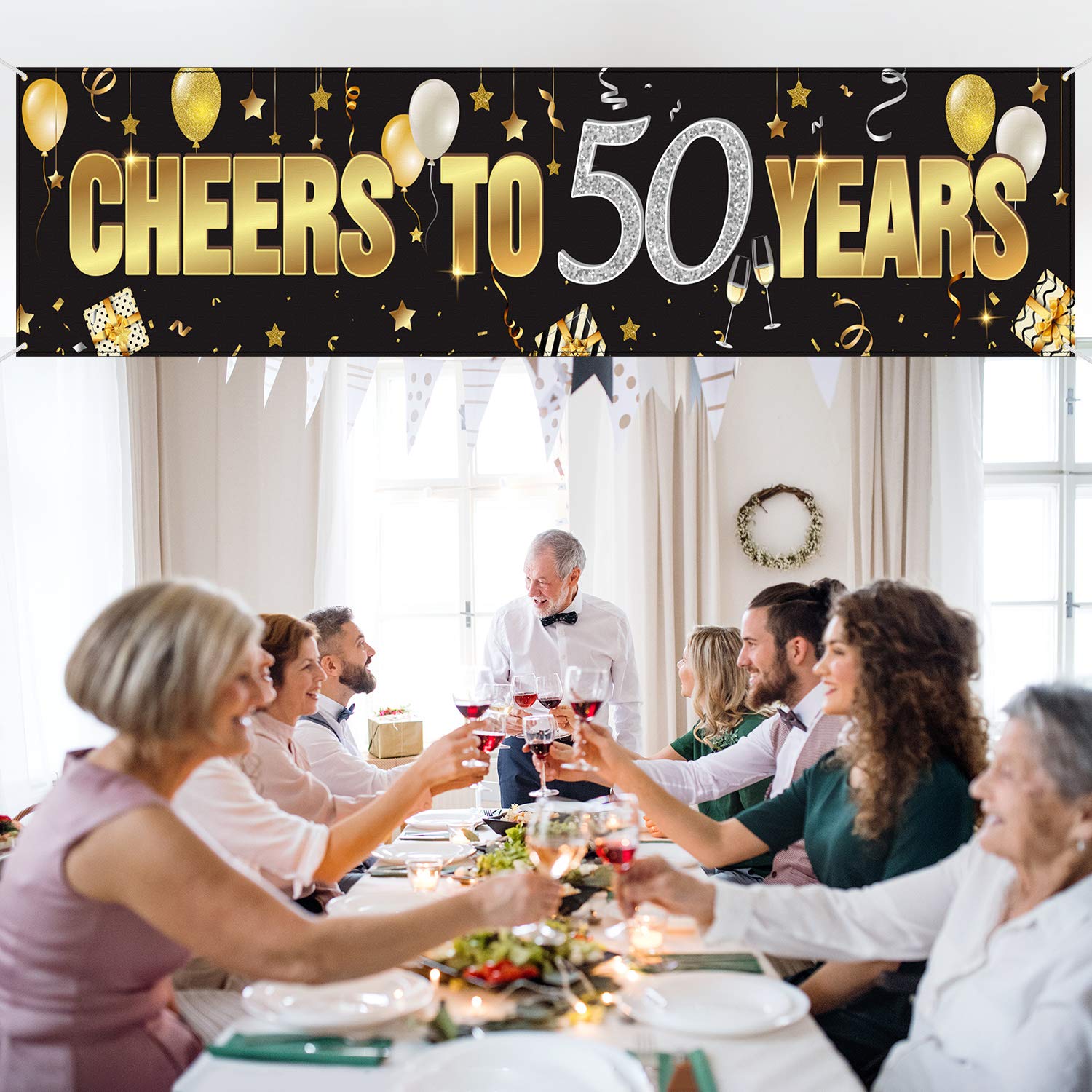 Gold Glitter Happy Birthday Banner - Party Decoration Supplies for Anniversary Celebration Backdrop | Perfect for Birthday Parties, Baby Showers & Special Events