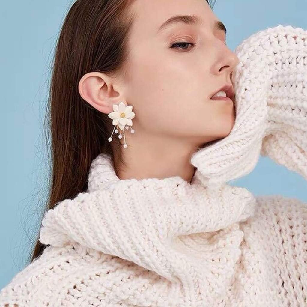 AIUSD Fashion Earrings - Wild Flower Pearl Dangle Earrings for Women, Elegant Cold Light Clothing Accessories, Best Beautiful Jewelry Decorations | Perfect for Parties, Weddings & Daily Wear