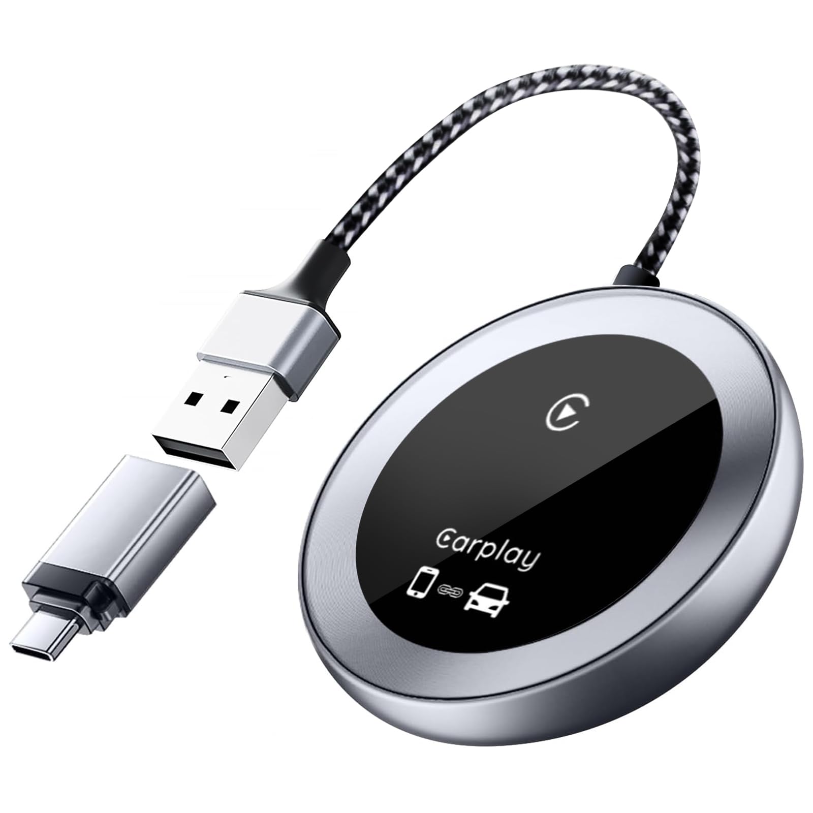 2-in-1 Wireless CarPlay & Android Auto Adapter - Convert Wired to Wireless for iOS 10+ & Android 11+ - Plug & Play - Perfect for Seamless Music Streaming & Hands-Free Calling While Driving