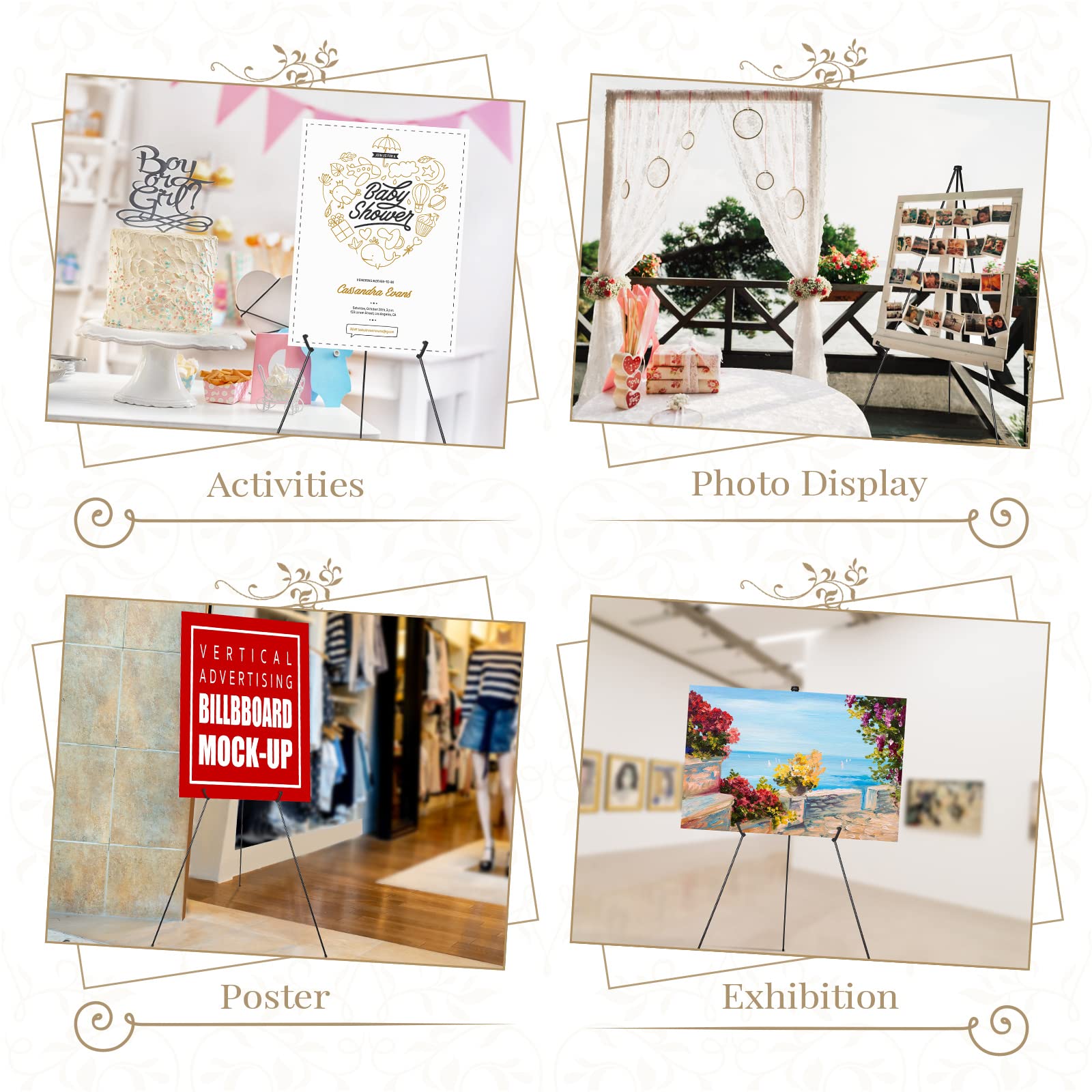 Yexiya 10 Pack 65 Inch Heavy Duty Foldable Metal Easel Stands with Carrying Bag - Black Floor Tripod Display Holder for Wedding Signs, Posters, Art Canvas - Supports 44 lbs - Perfect for Events, Galleries & Classrooms
