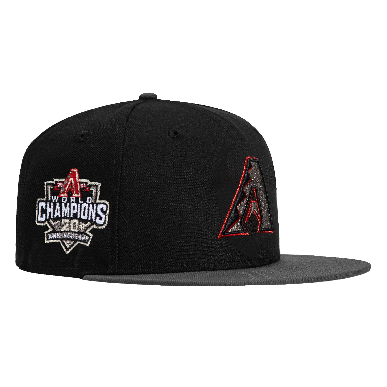 New Era 59Fifty Arizona Diamondbacks 20th Anniversary Champions Patch Snapback Hat - Black, Graphite, Red - Perfect for Baseball Games, Fan Collections & Sports Fashion