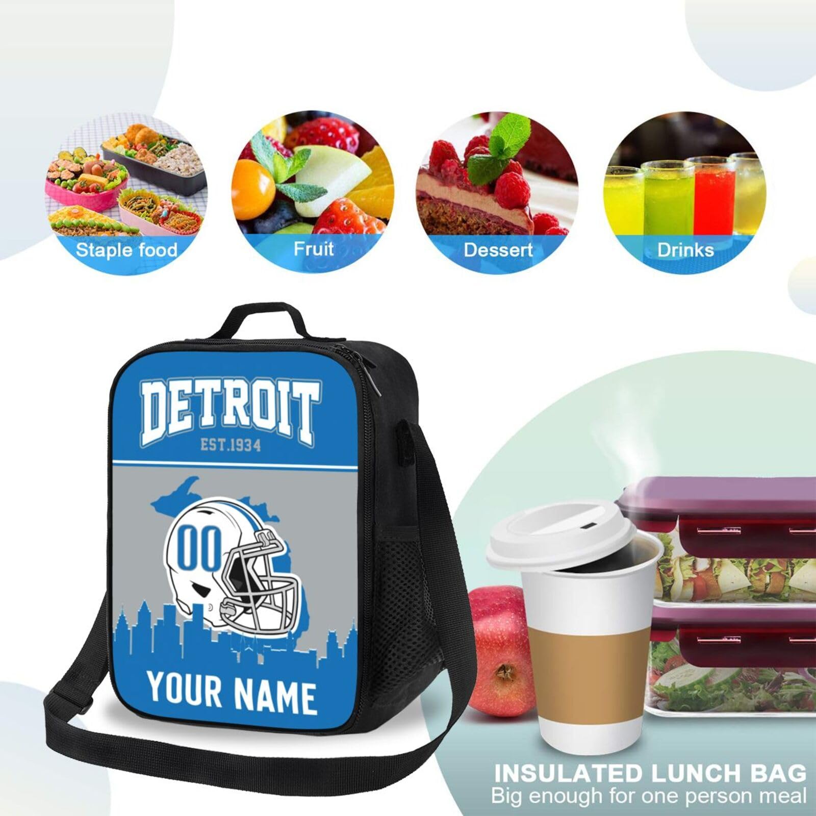 Custom Detroit Lions Lunch Bag - Insulated Football Style Lunch Box for Men & Women - Perfect for Work, School & Tailgating Gifts