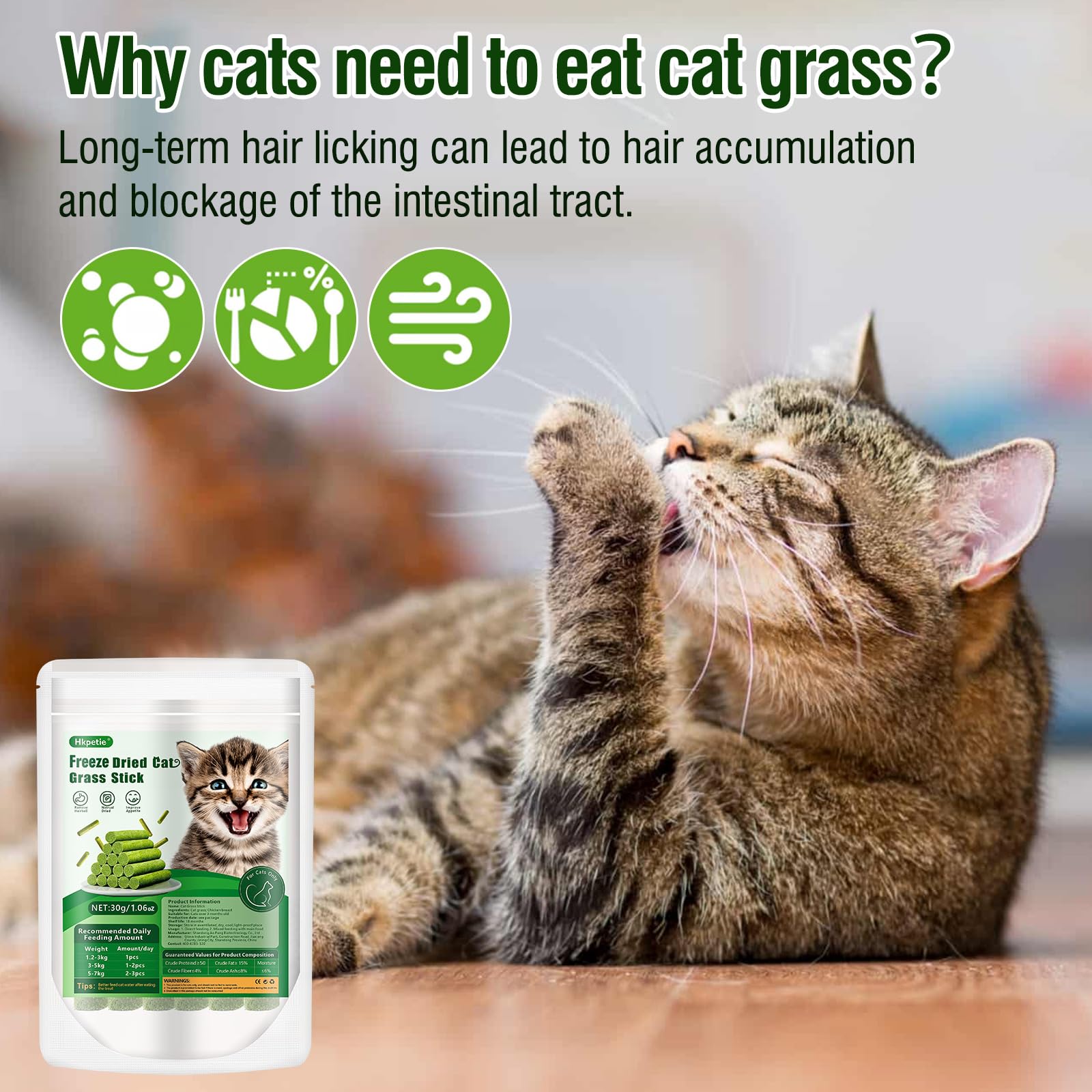 30g Organic Cat Grass Sticks - Natural Cat Treat for Teeth Cleaning & Hairball Control | Healthy Edible Cat Chew Toy | Indoor Cat Enrichment & Digestive Aid