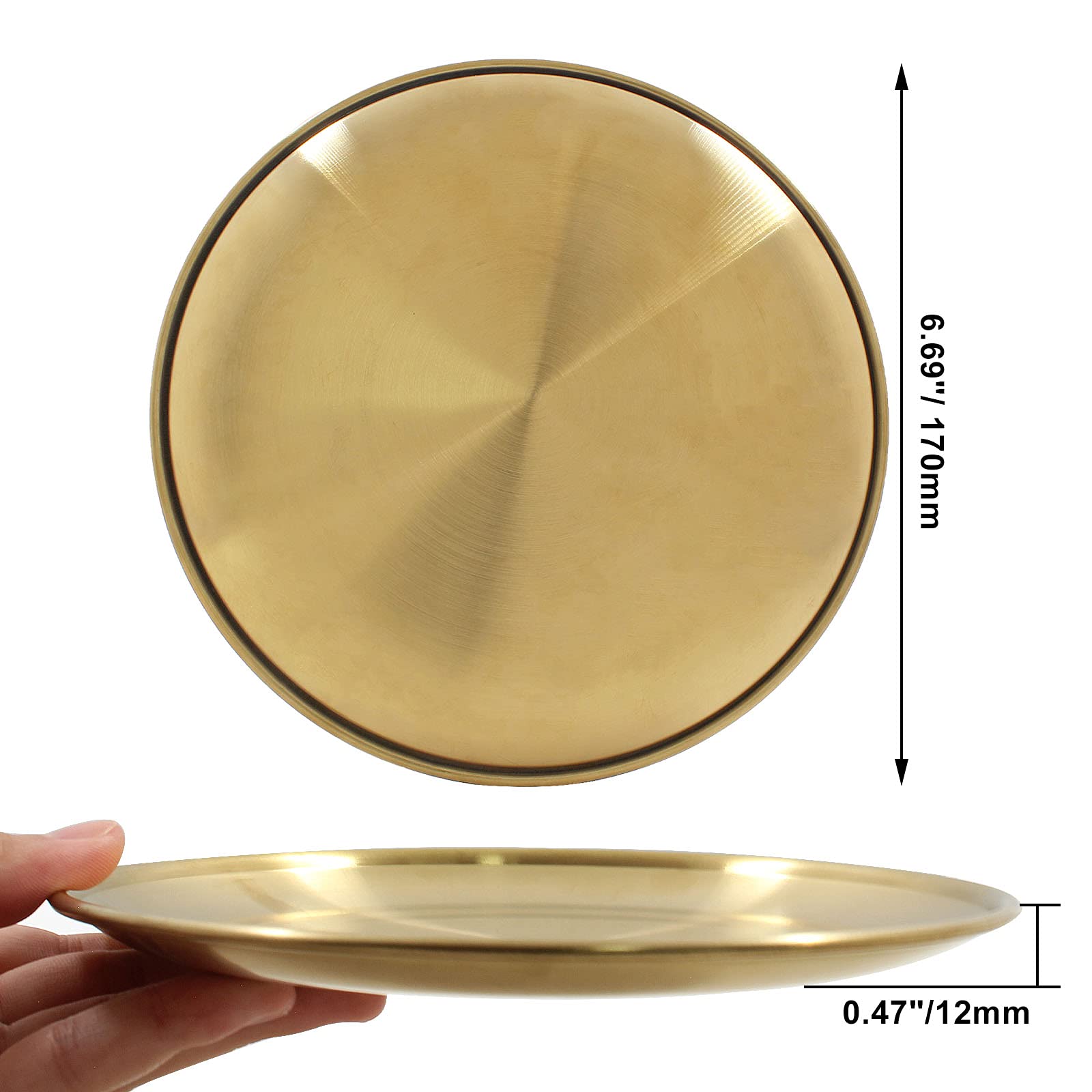 6.69 Inch Stainless Steel Round Gold Tray - Multi-Purpose Serving Tray for Bathroom Towels, Cosmetics, Jewelry, Fruit & Candy - Elegant Decorative Storage Solution for Home, Hotel or Spa