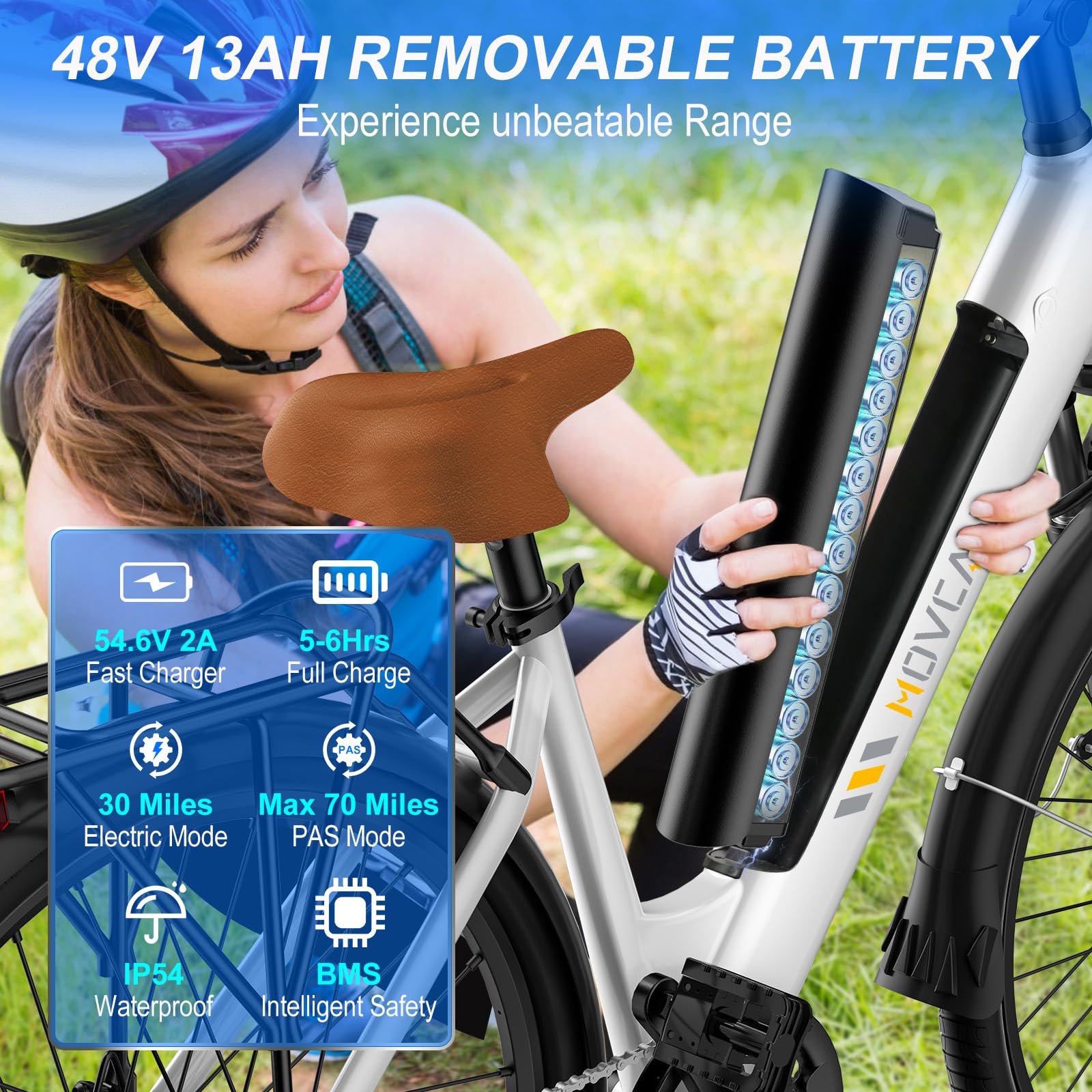 V80 1000W Electric Bike for Adults - 28MPH 48V 13Ah Removable Battery E-Bike with 26