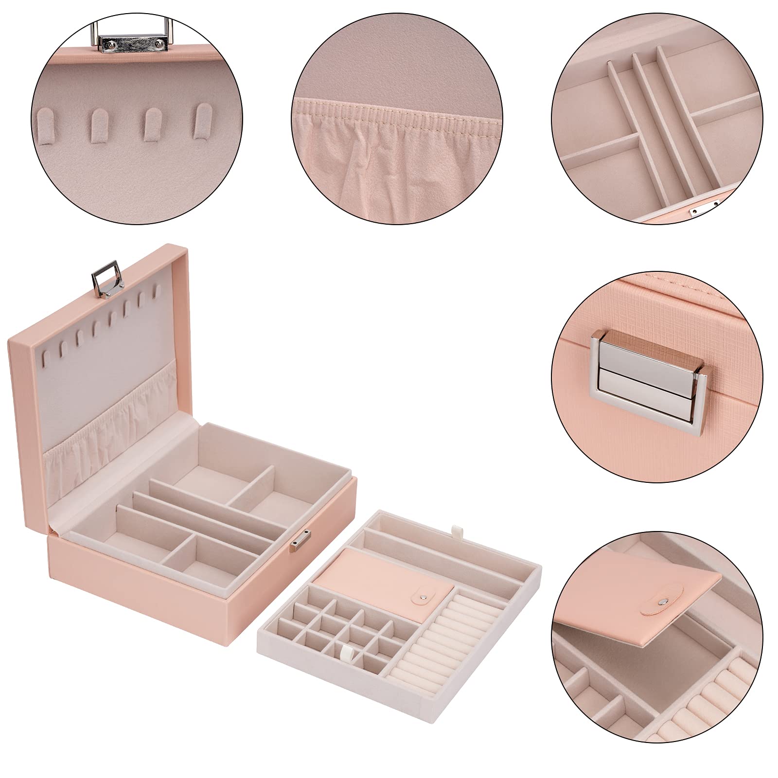 Large Travel Jewelry Organizer Box - Portable Jewelry Storage Case for Earrings, Rings & Necklaces | Pink Jewelry Box for Women | Perfect for Travel, Home & Gift Giving