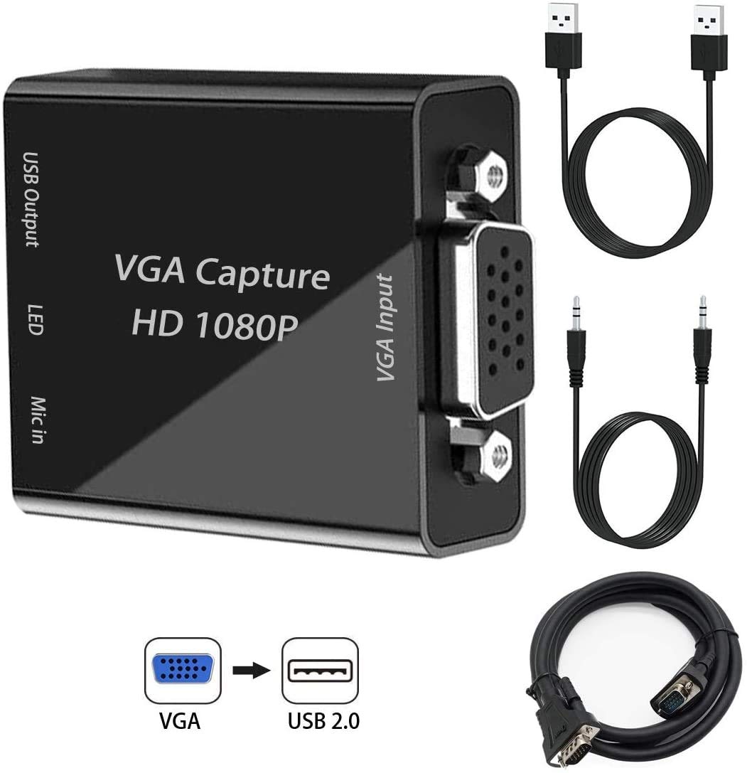 HD Video Capture Card - VGA to USB Converter for Gaming, Live Streaming, Online Teaching & Video Conferencing | Record Gameplay, Stream Content & Teach Remotely